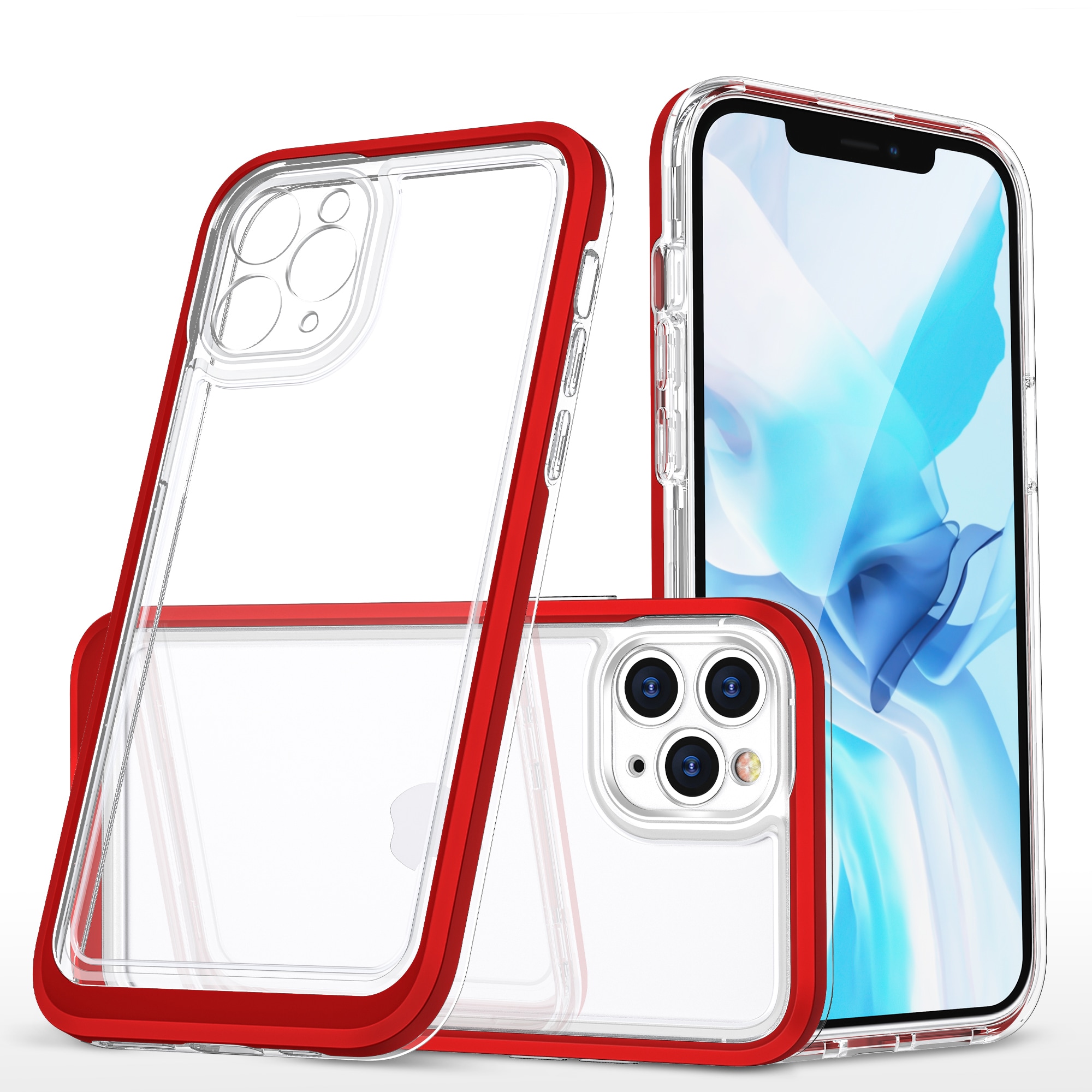 Clear 3in1-fodral för iPhone 11 Pro Max Frame Cover Gel Red