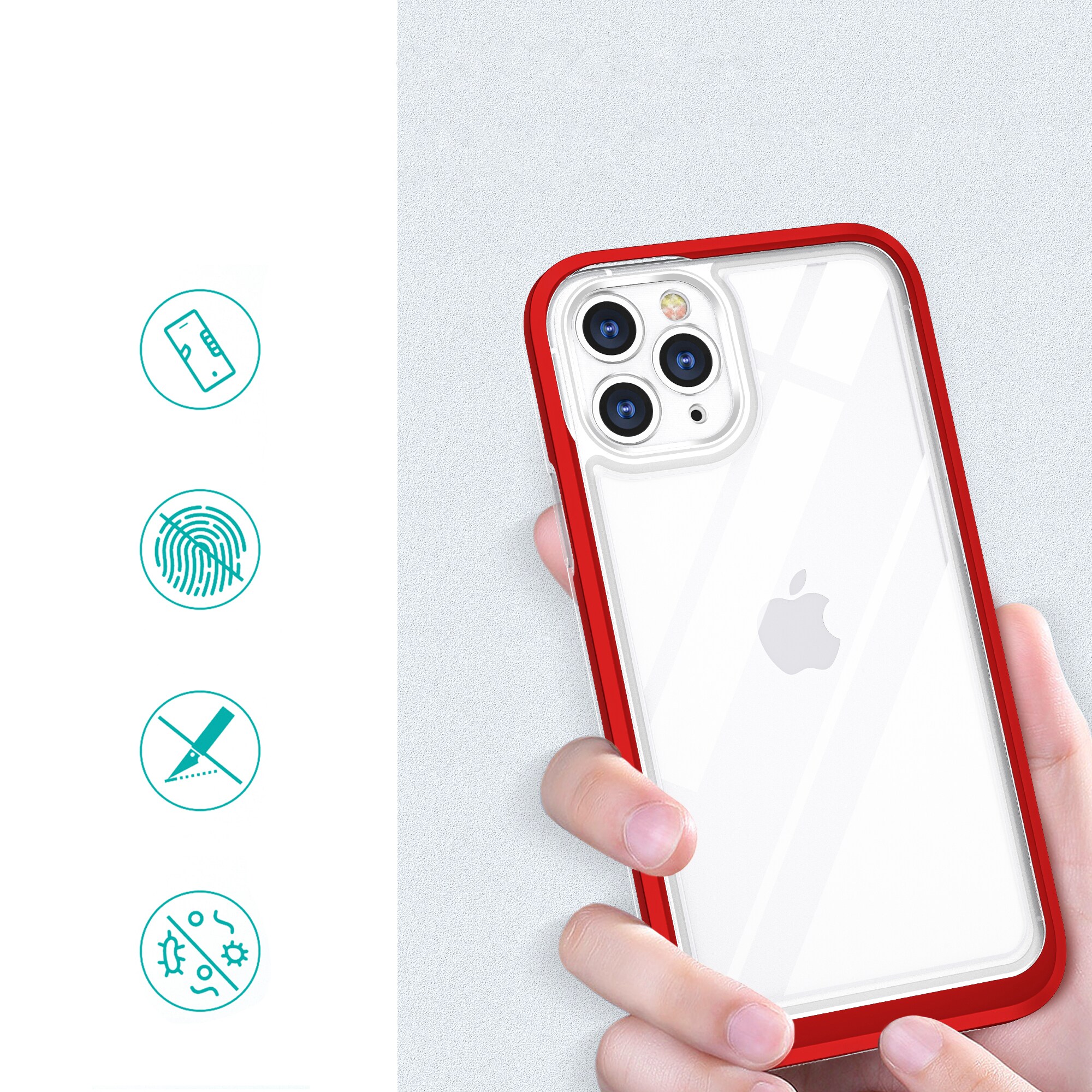 Clear 3in1-fodral för iPhone 11 Pro Max Frame Cover Gel Red
