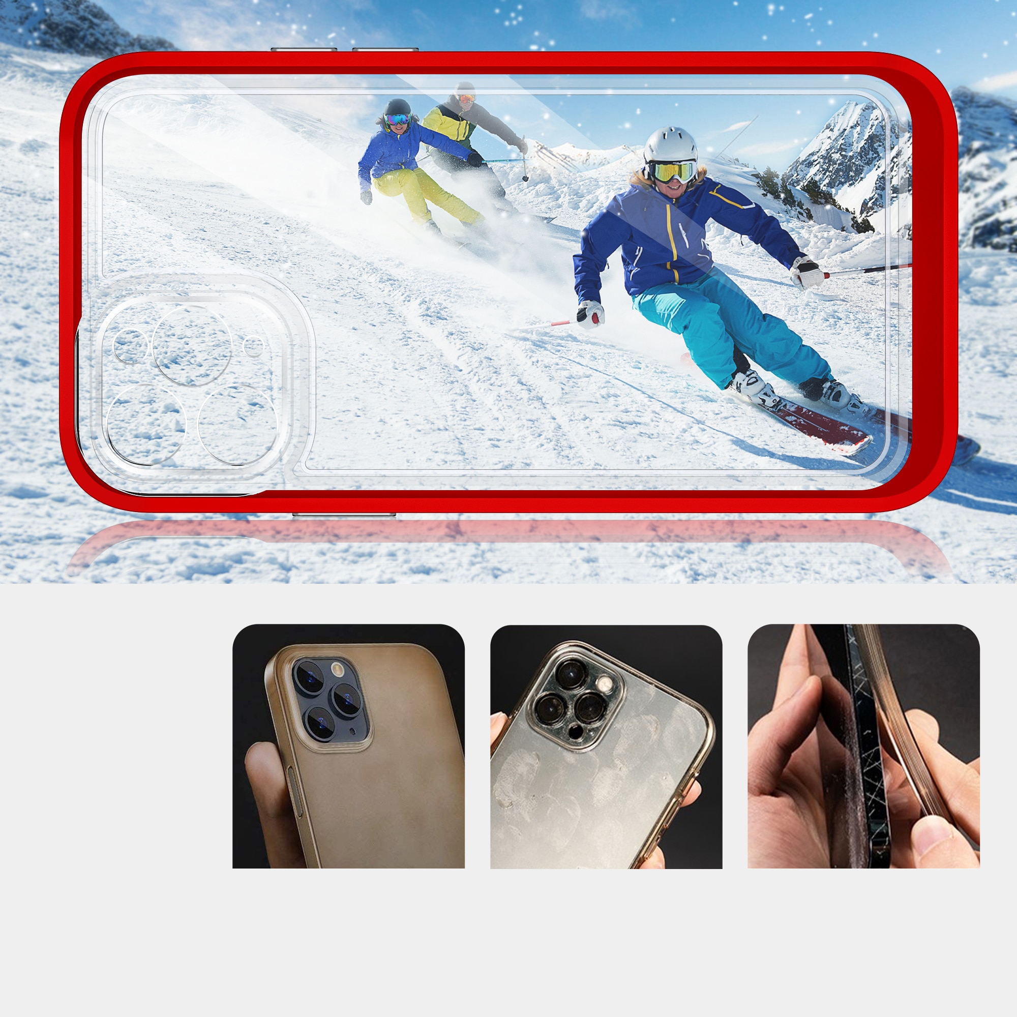 Clear 3in1-fodral för iPhone 11 Pro Max Frame Cover Gel Red