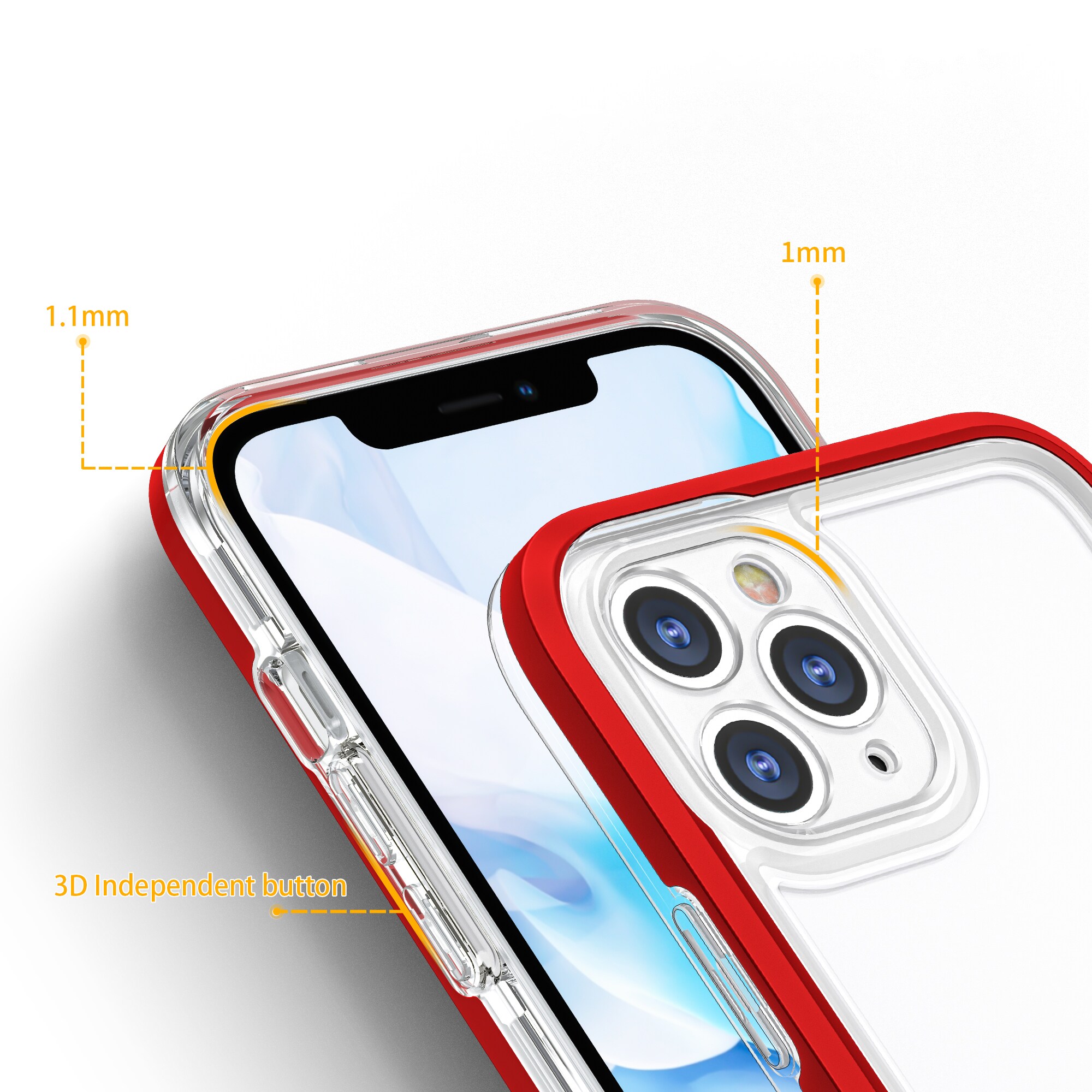 Clear 3in1-fodral för iPhone 11 Pro Max Frame Cover Gel Red
