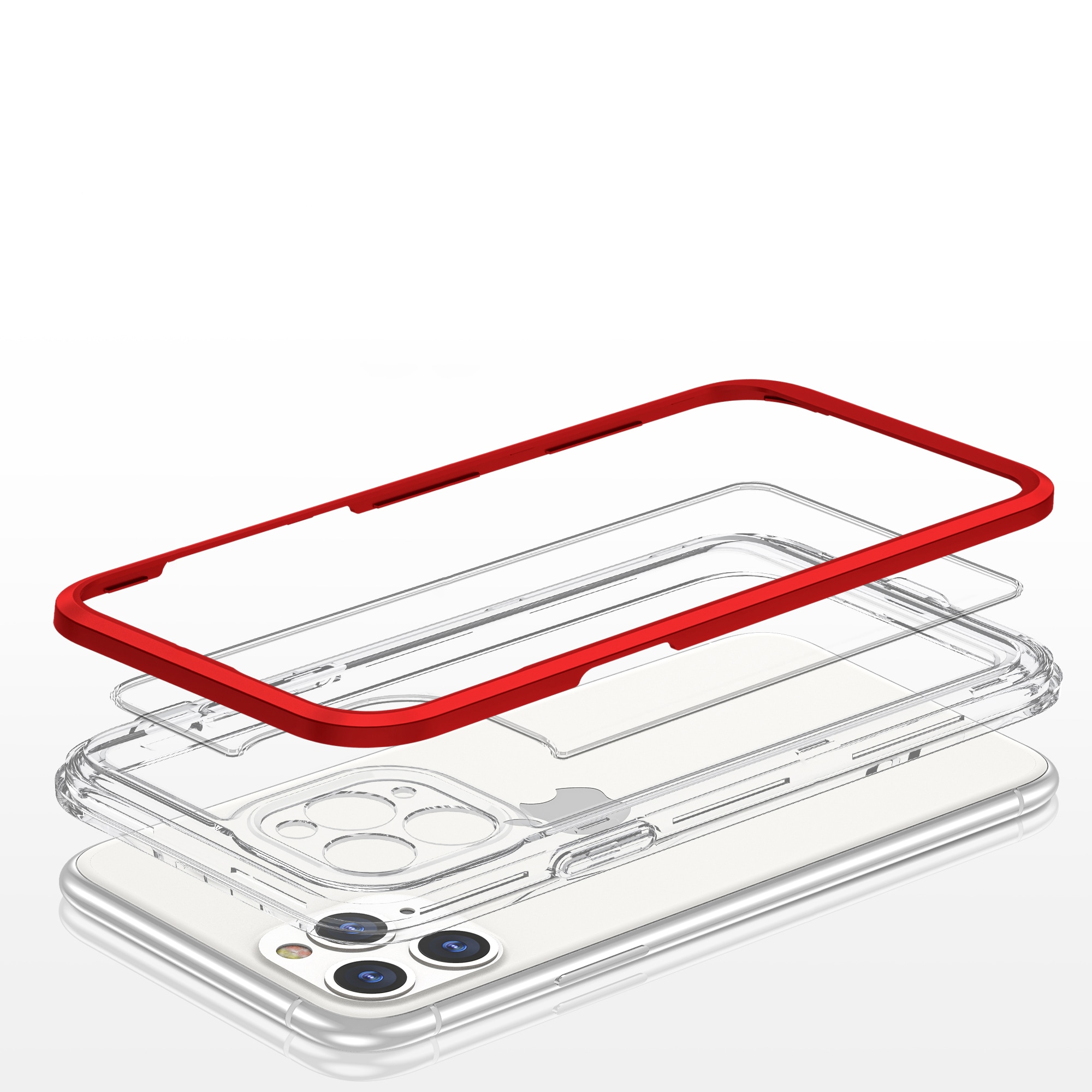 Clear 3in1-fodral för iPhone 11 Pro Max Frame Cover Gel Red