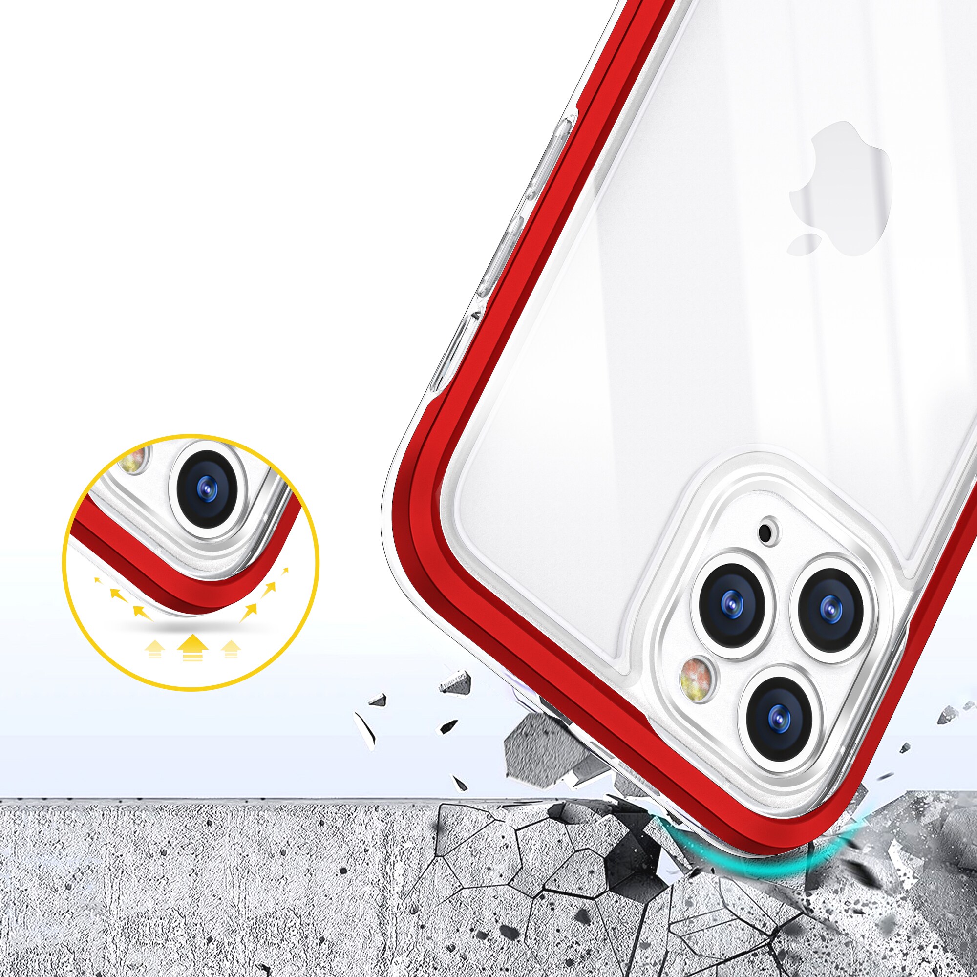 Clear 3in1-fodral för iPhone 11 Pro Max Frame Cover Gel Red