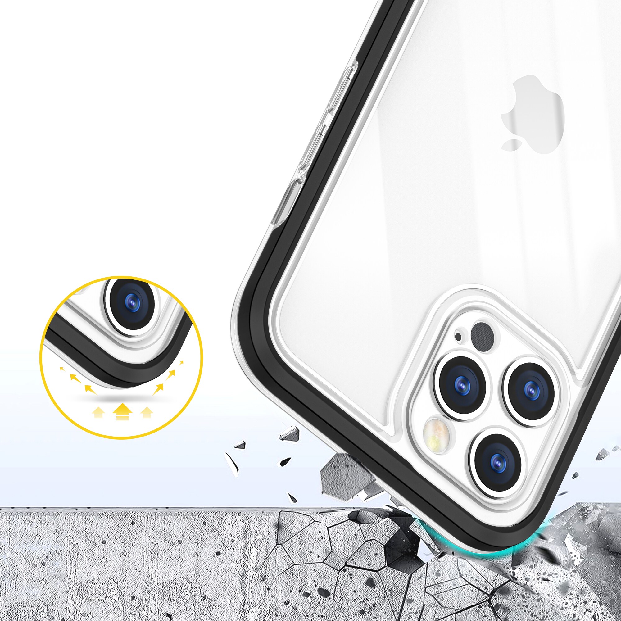 Klart 3-i-1-etui til iPhone 12 Pro frame gel cover sort