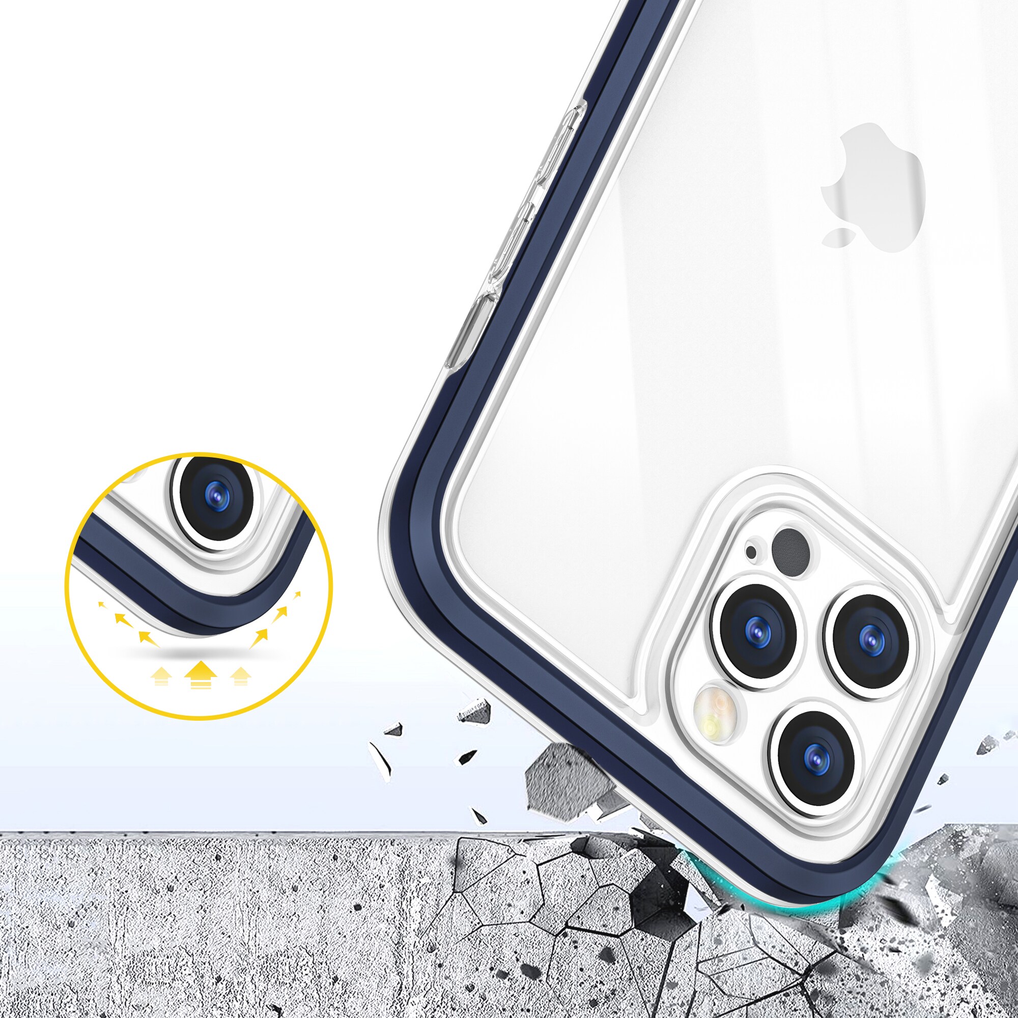 Genomskinligt 3in1-fodral för iPhone 12 Pro blå ram gelskydd