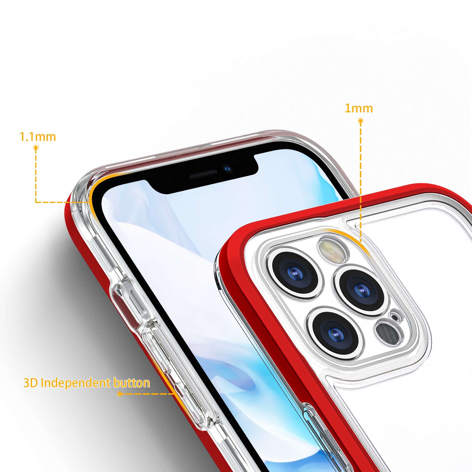 Clear 3in1-fodral för iPhone 12 Pro ram gelskydd röd