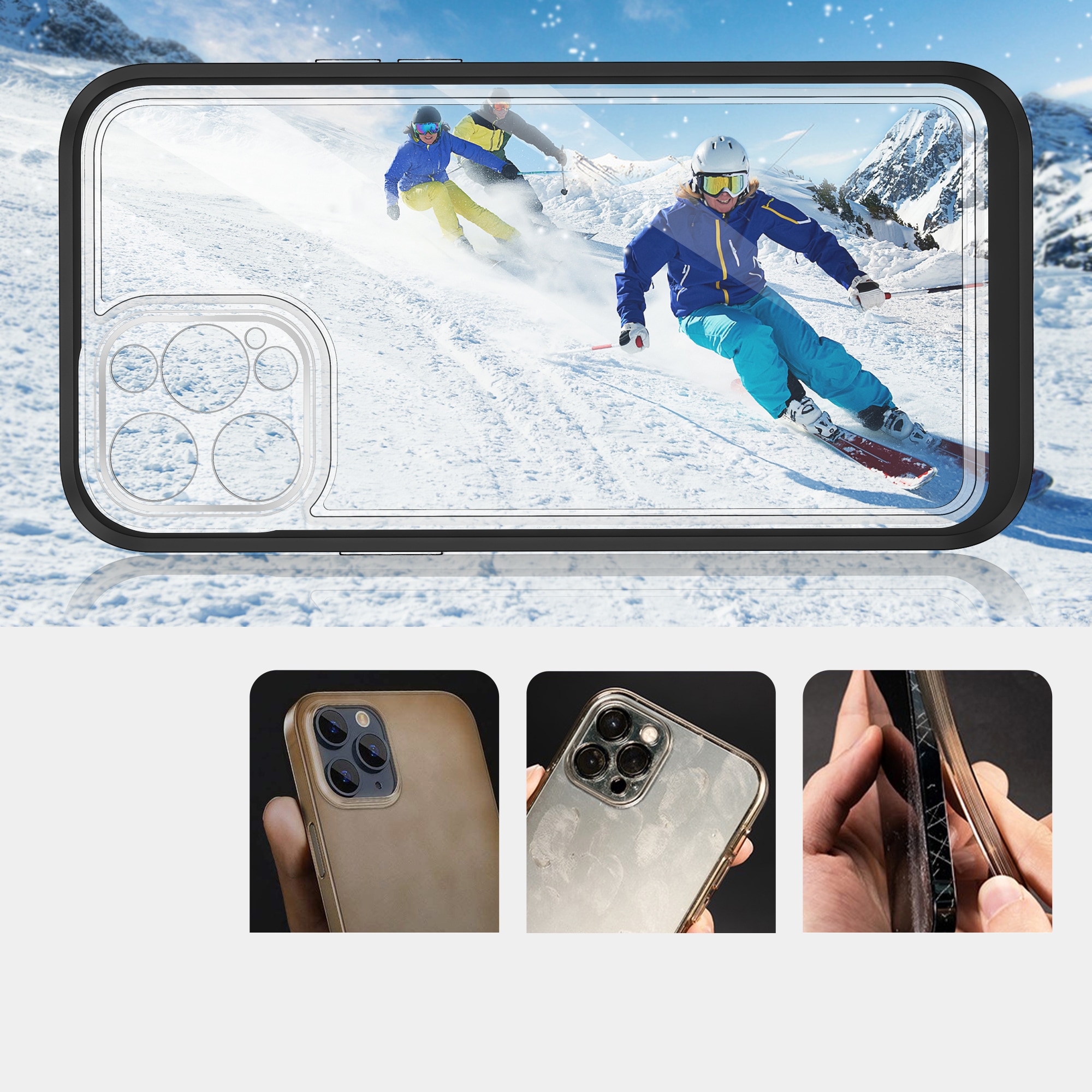 Clear 3in1-fodral för iPhone 12 Pro Max fodral gelskydd med ram svart