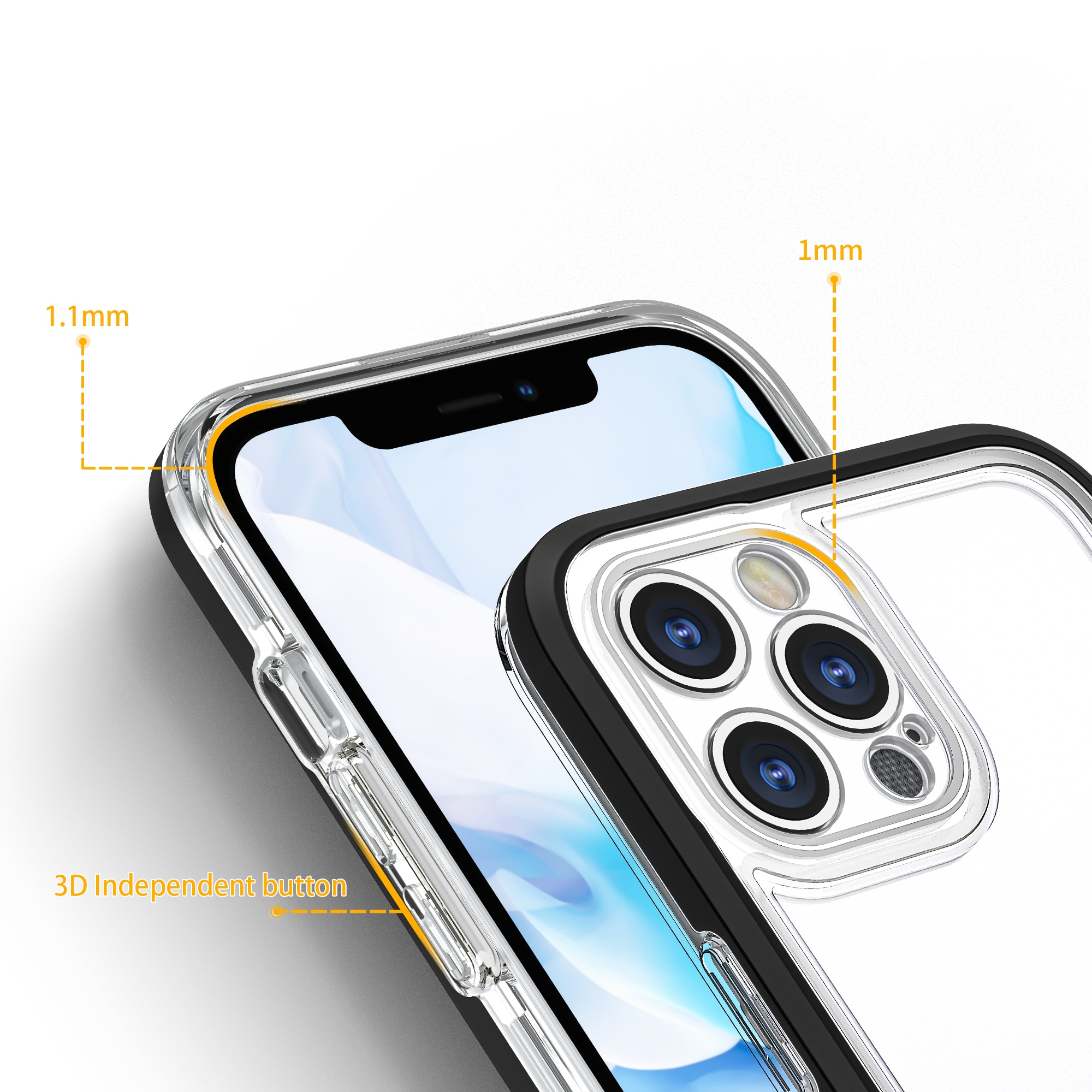 Clear 3in1-fodral för iPhone 12 Pro Max fodral gelskydd med ram svart