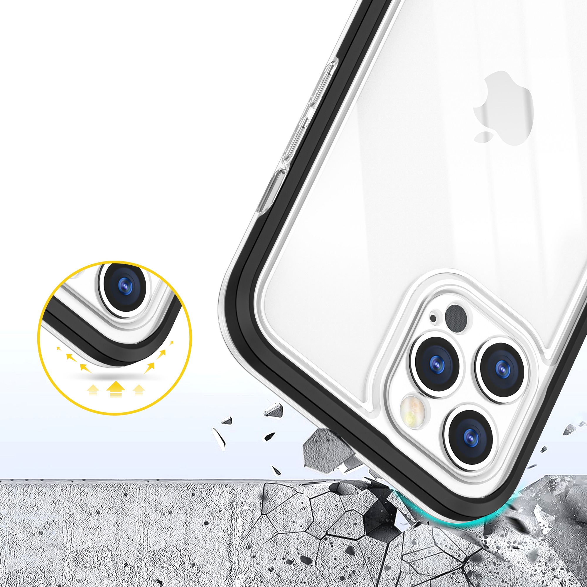 Clear 3in1-fodral för iPhone 12 Pro Max fodral gelskydd med ram svart