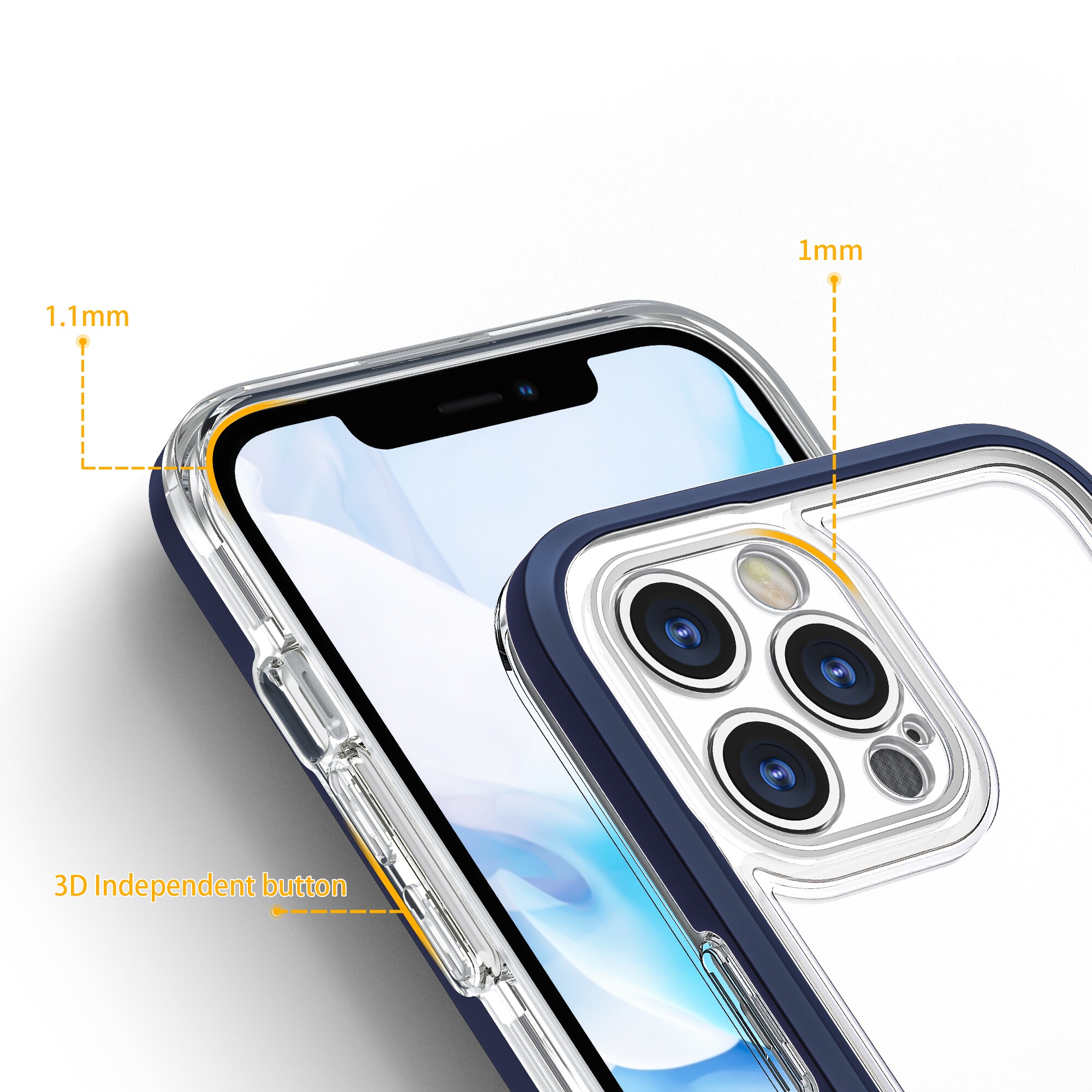 Clear 3in1-fodral för iPhone 12 Pro Max blå ram gelskydd