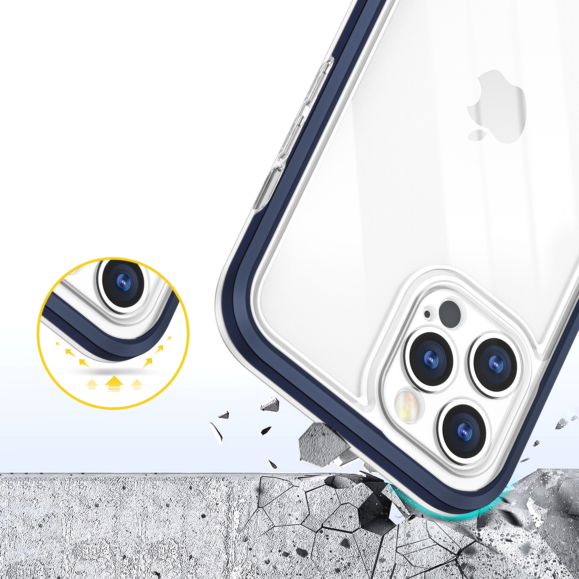 Clear 3in1-fodral för iPhone 12 Pro Max blå ram gelskydd