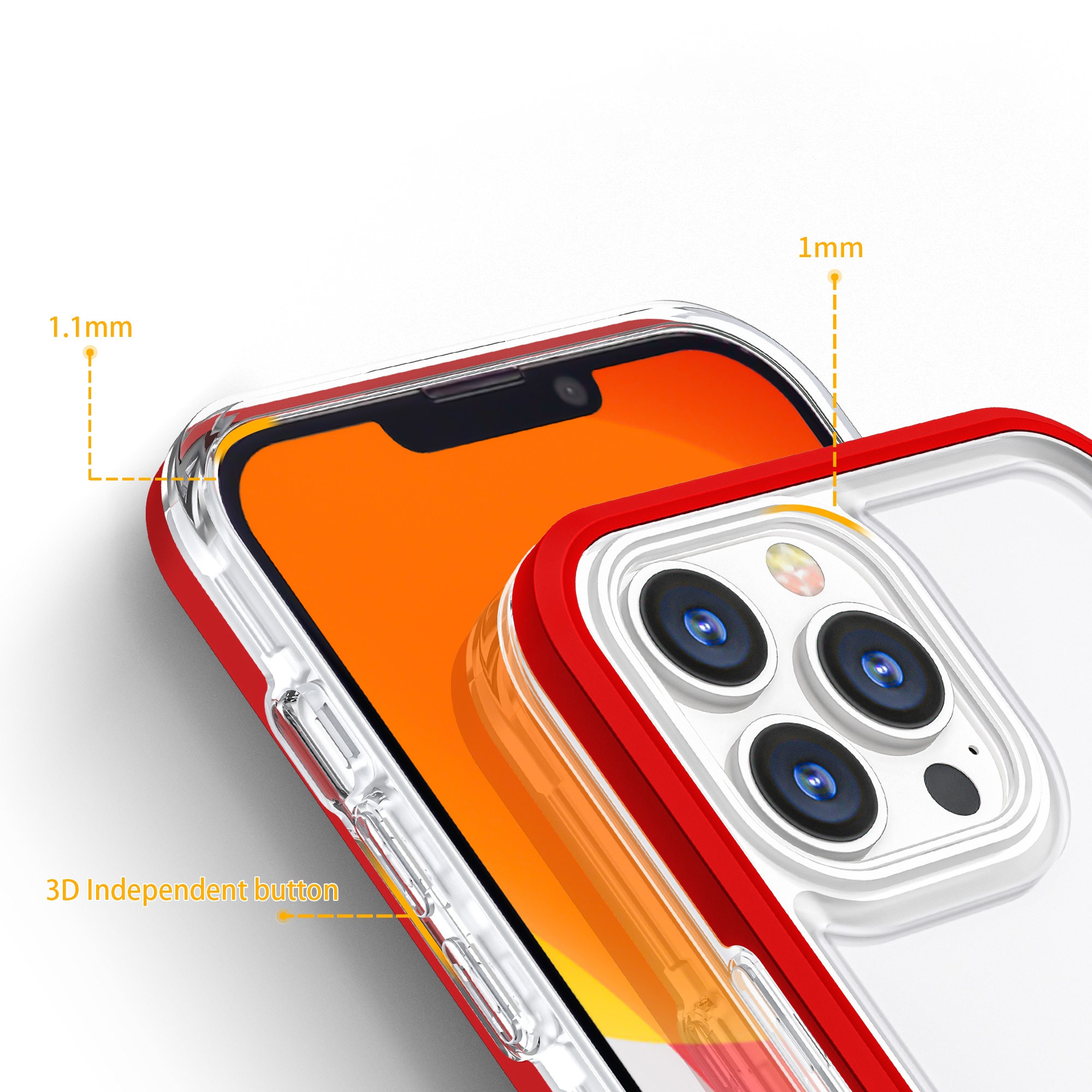 Genomskinligt 3in1-fodral för iPhone 13 Pro ramskydd gel röd