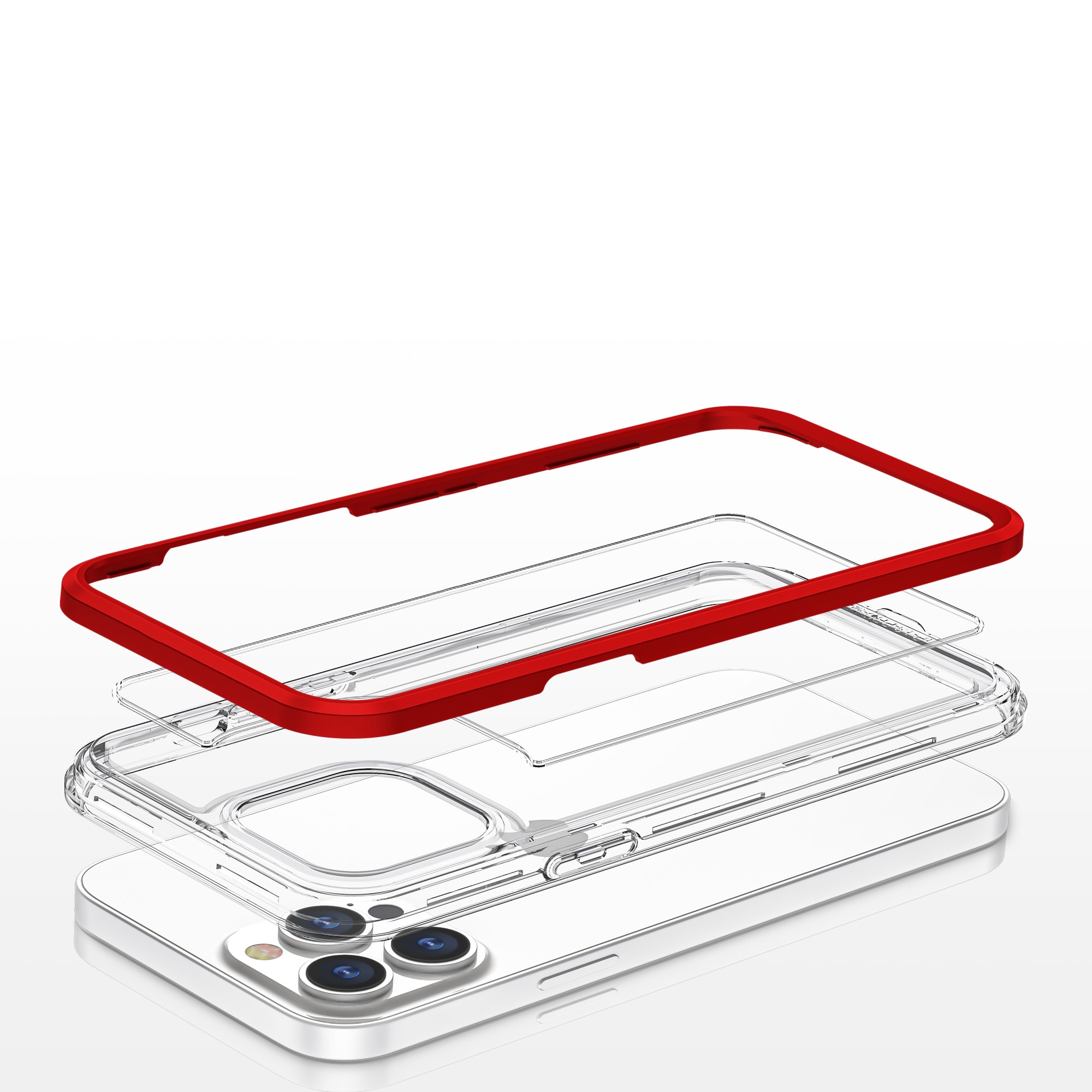 Genomskinligt 3in1-fodral för iPhone 13 Pro ramskydd gel röd