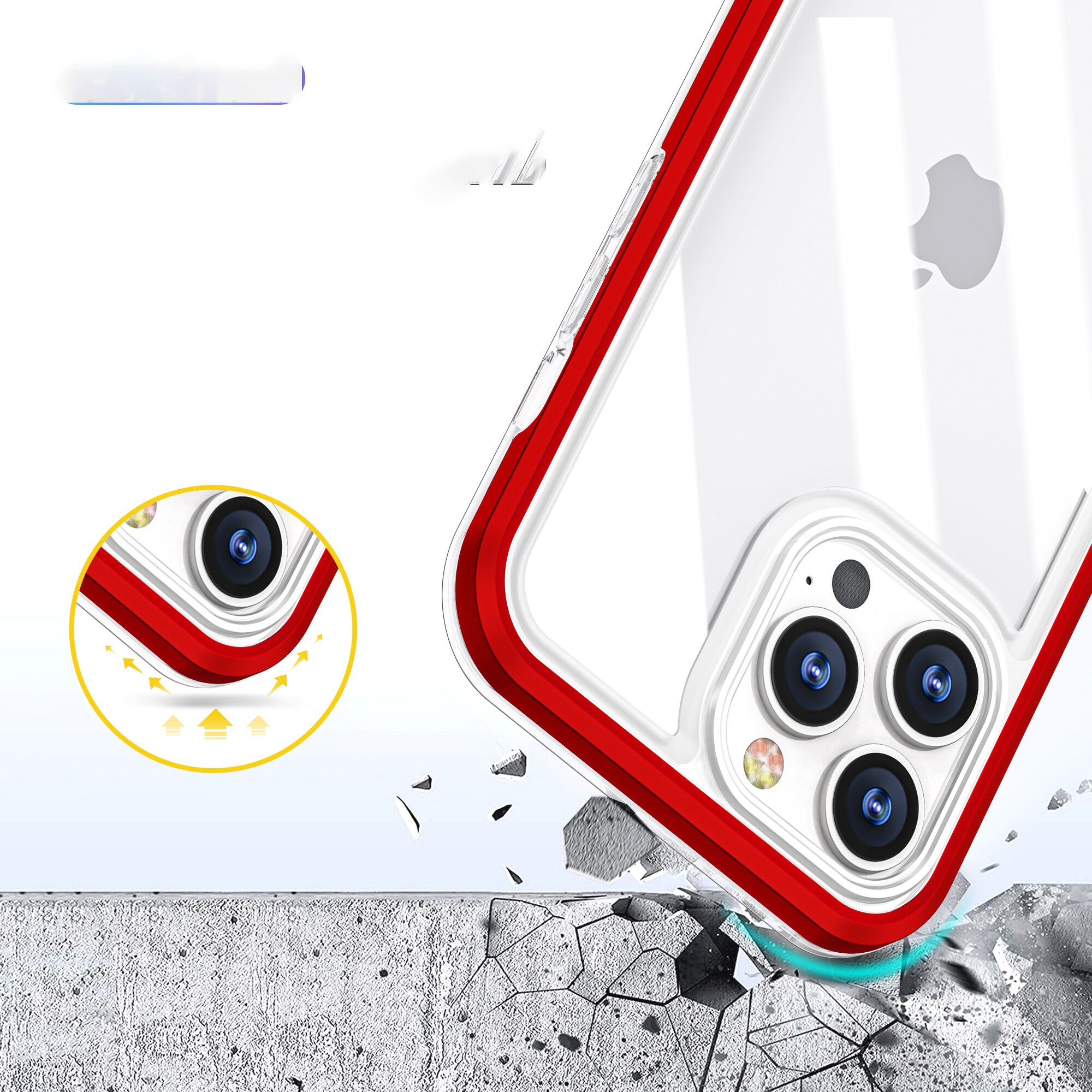Genomskinligt 3in1-fodral för iPhone 13 Pro ramskydd gel röd