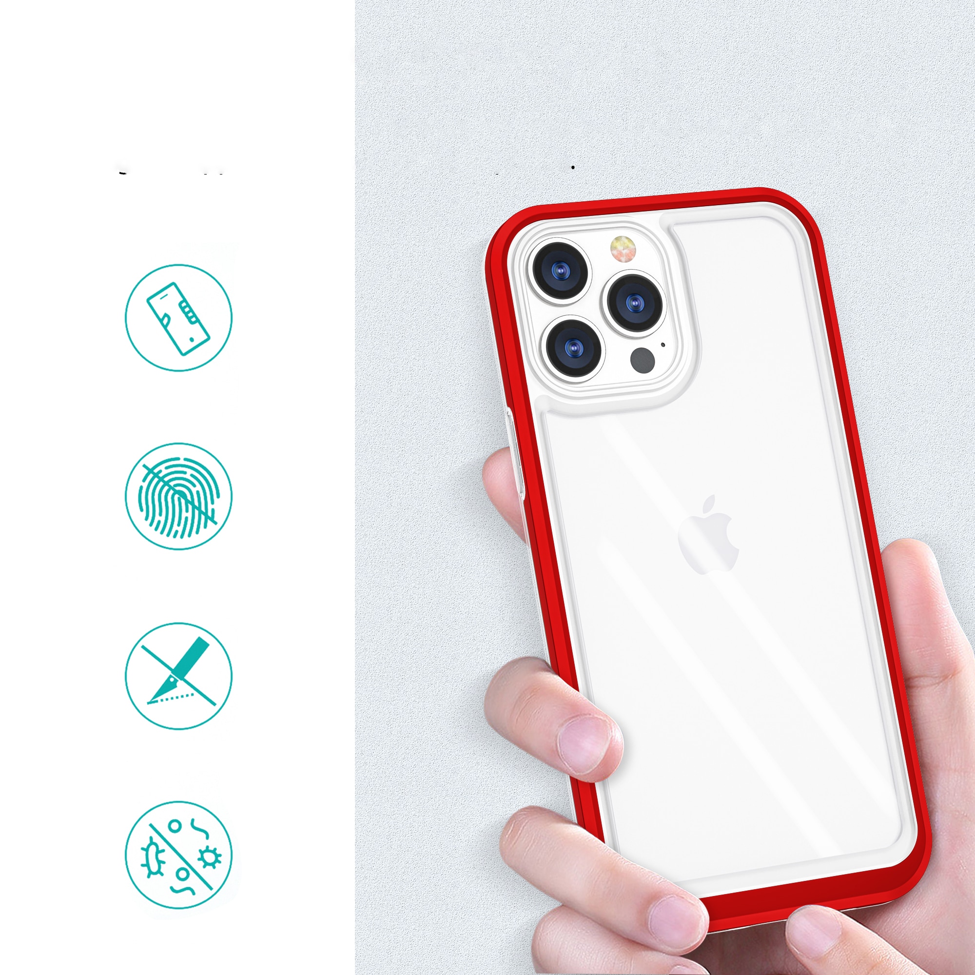 Clear 3in1-fodral för iPhone 13 Pro Max Frame Cover Gel Red