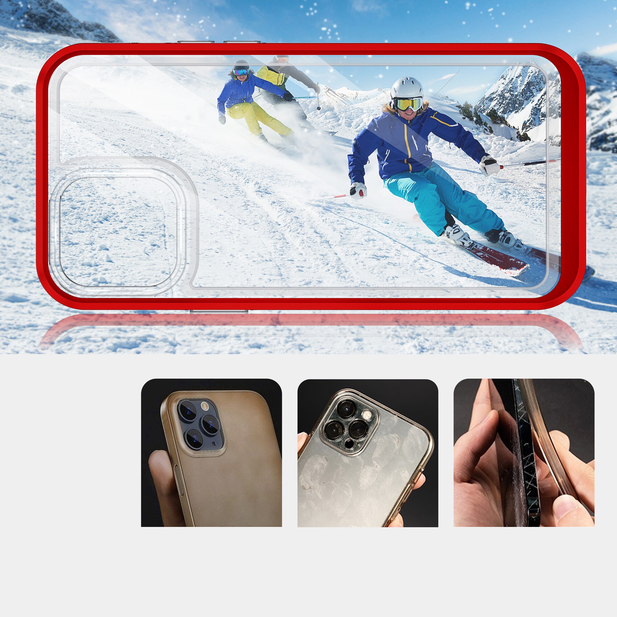 Clear 3in1-fodral för iPhone 13 Pro Max Frame Cover Gel Red