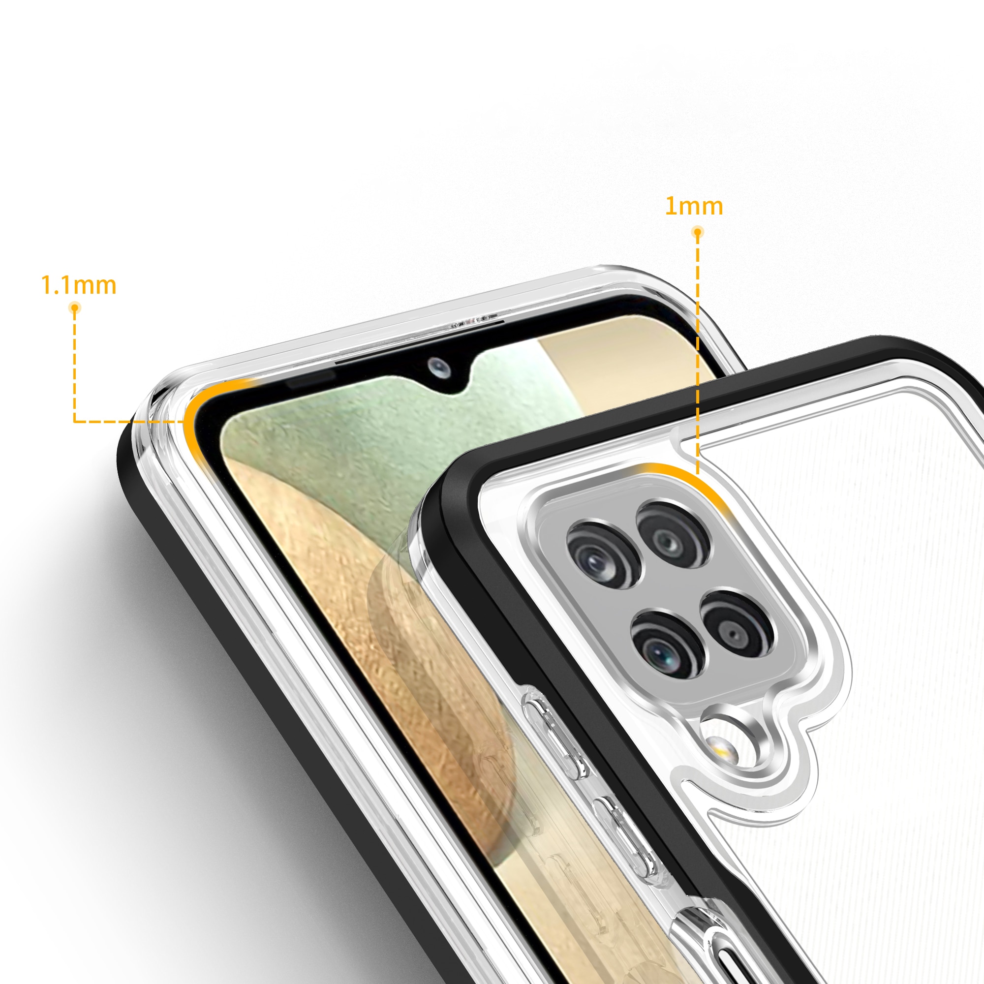 Klart 3-i-1-etui til Samsung Galaxy A22 4G Frame Gel Cover Sort