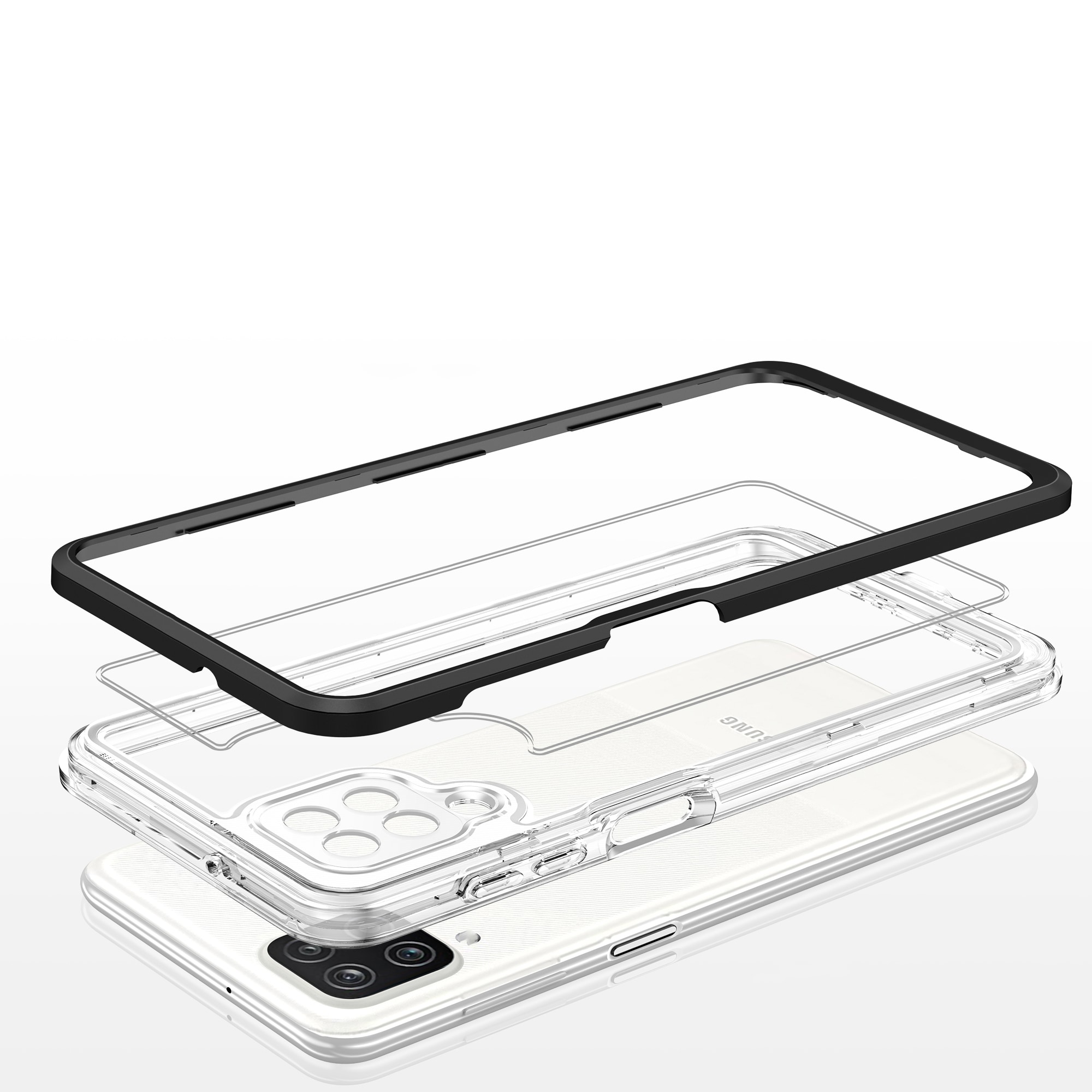 Klart 3-i-1-etui til Samsung Galaxy A22 4G Frame Gel Cover Sort
