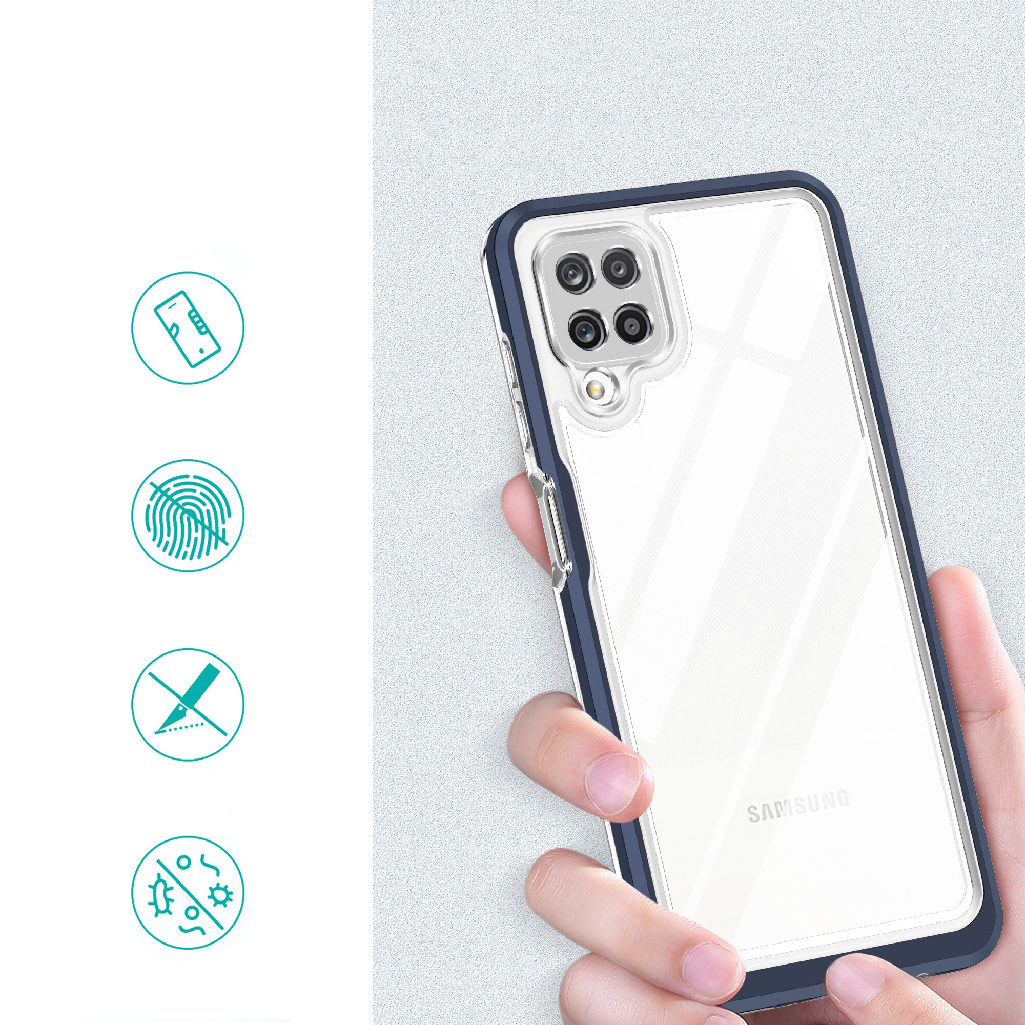 Clear 3in1-fodral för Samsung Galaxy A22 4G Frame Gel Cover Blue
