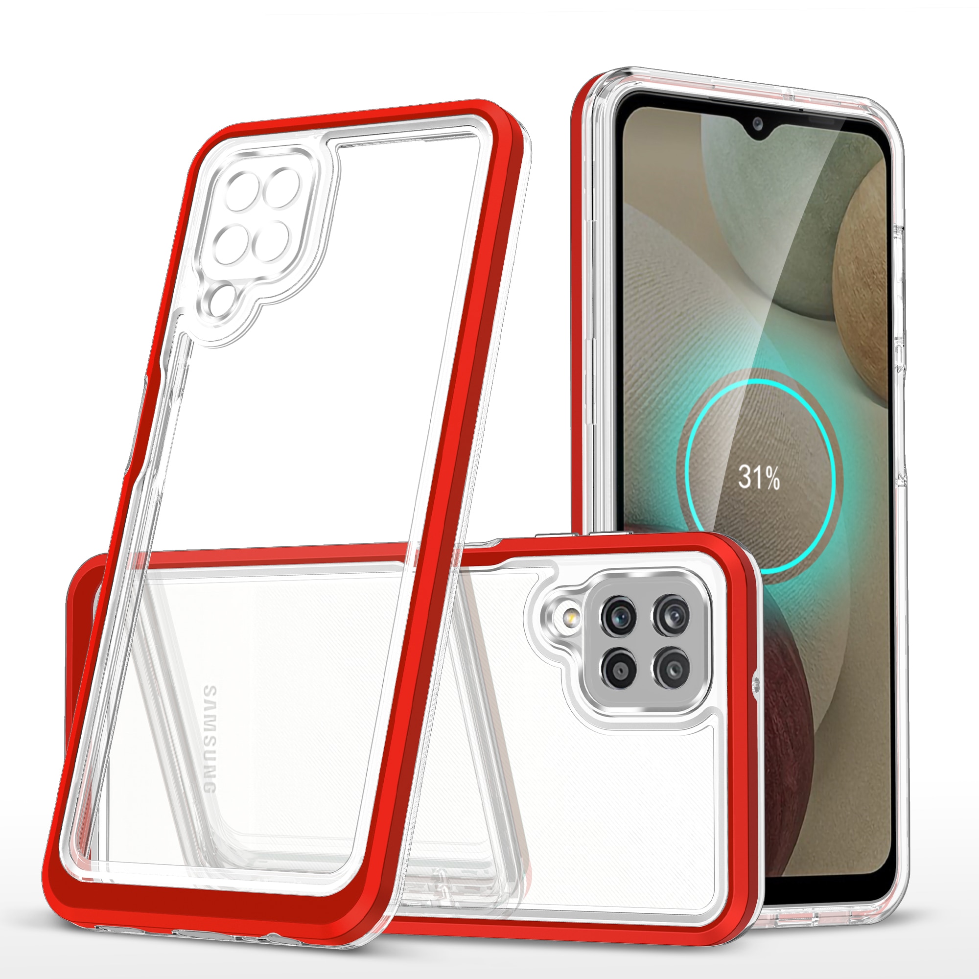 Clear 3in1-fodral för Samsung Galaxy A22 4G Frame Gel Cover Red