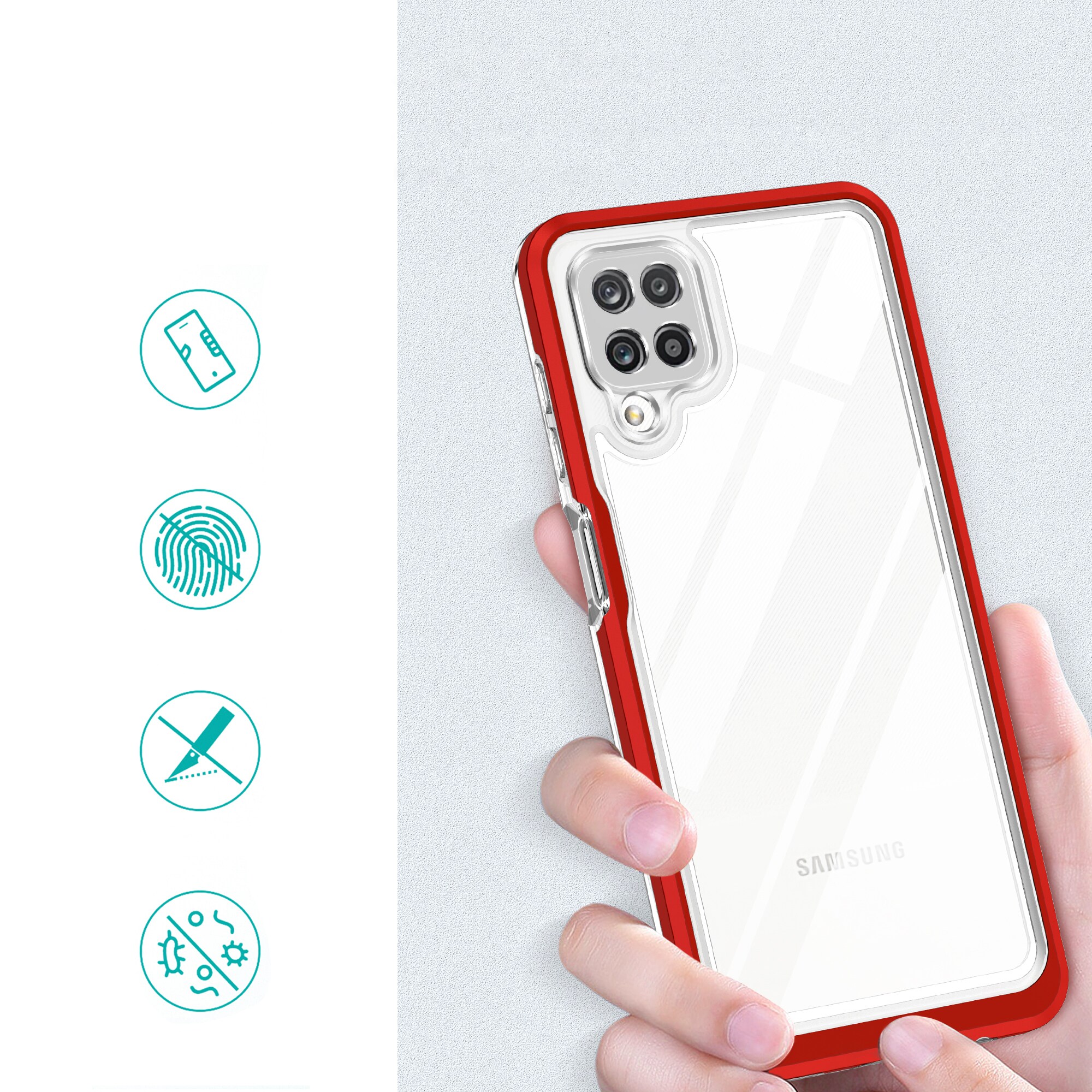 Klart 3-i-1-etui til Samsung Galaxy A22 4G Frame Gel Cover Red