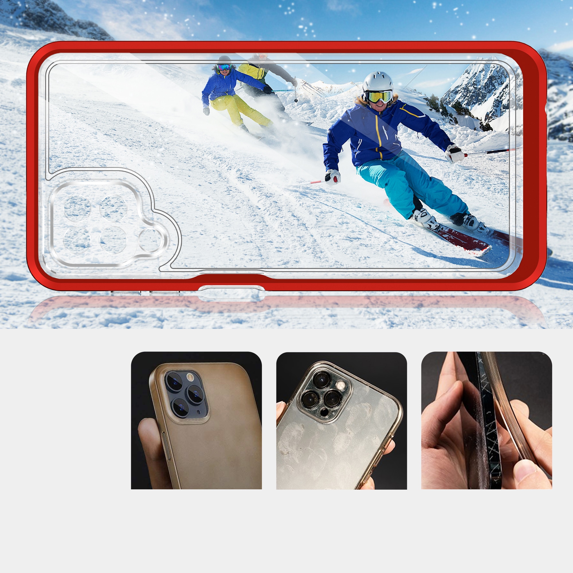 Klart 3-i-1-etui til Samsung Galaxy A22 4G Frame Gel Cover Red