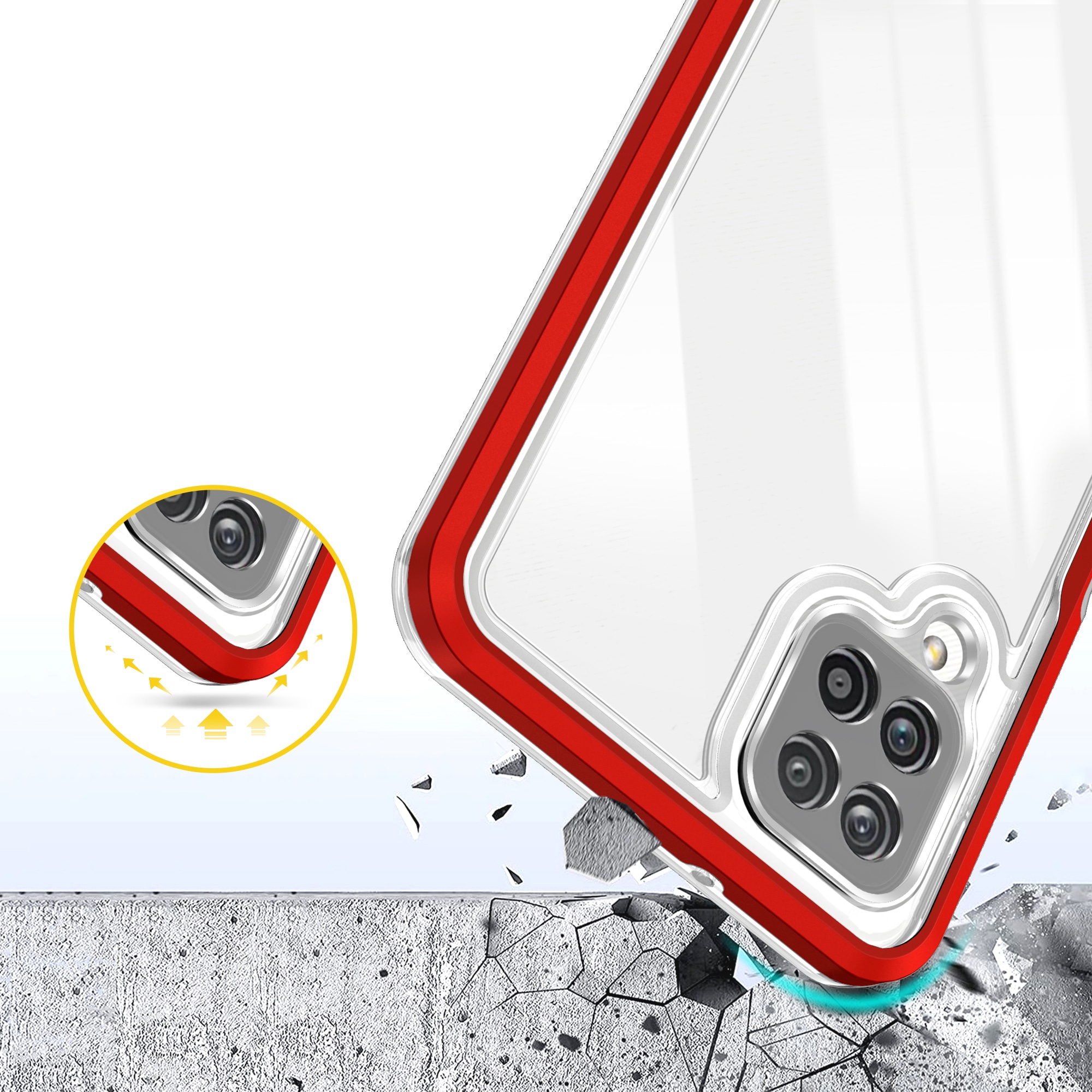 Klart 3-i-1-etui til Samsung Galaxy A22 4G Frame Gel Cover Red