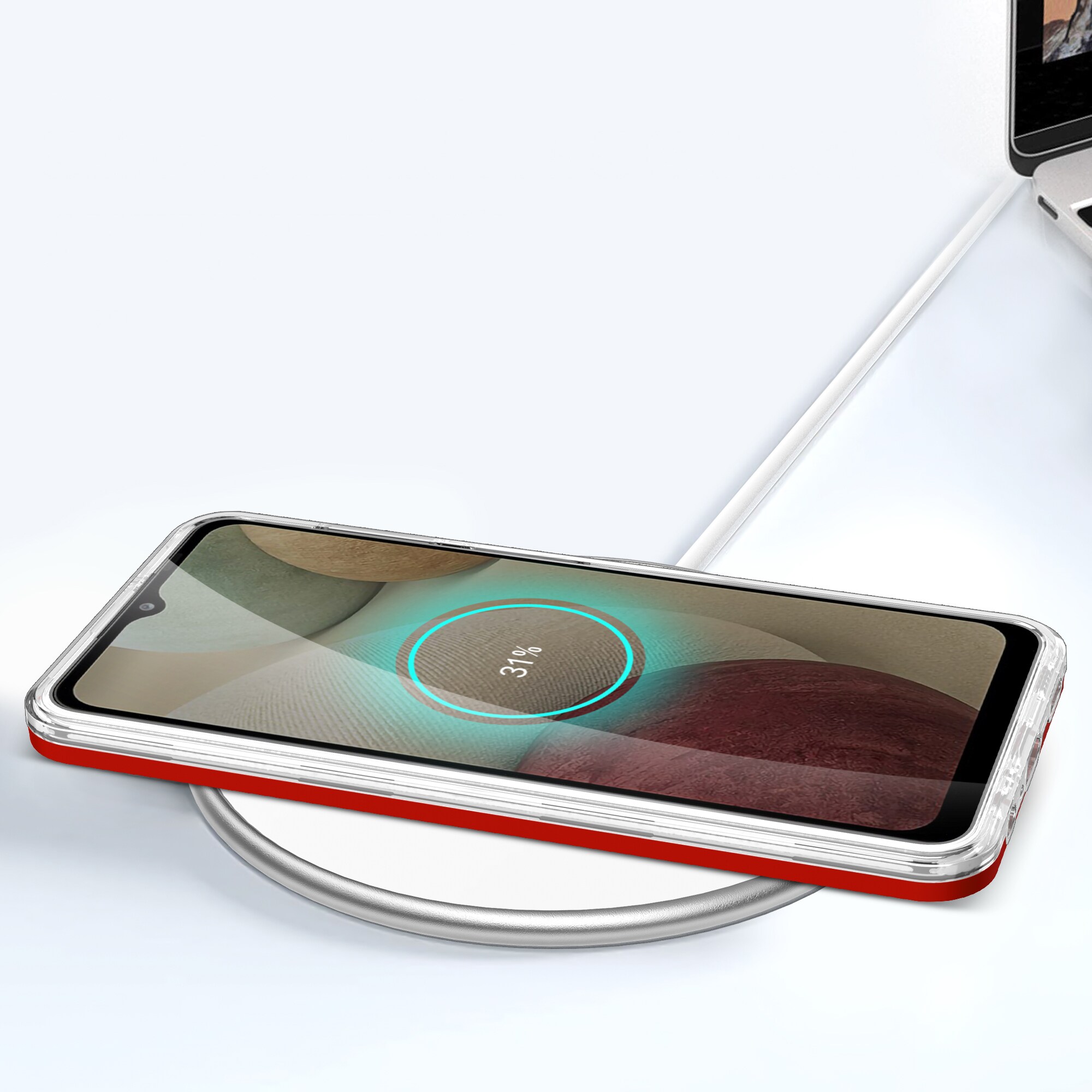 Klart 3-i-1-etui til Samsung Galaxy A22 4G Frame Gel Cover Red