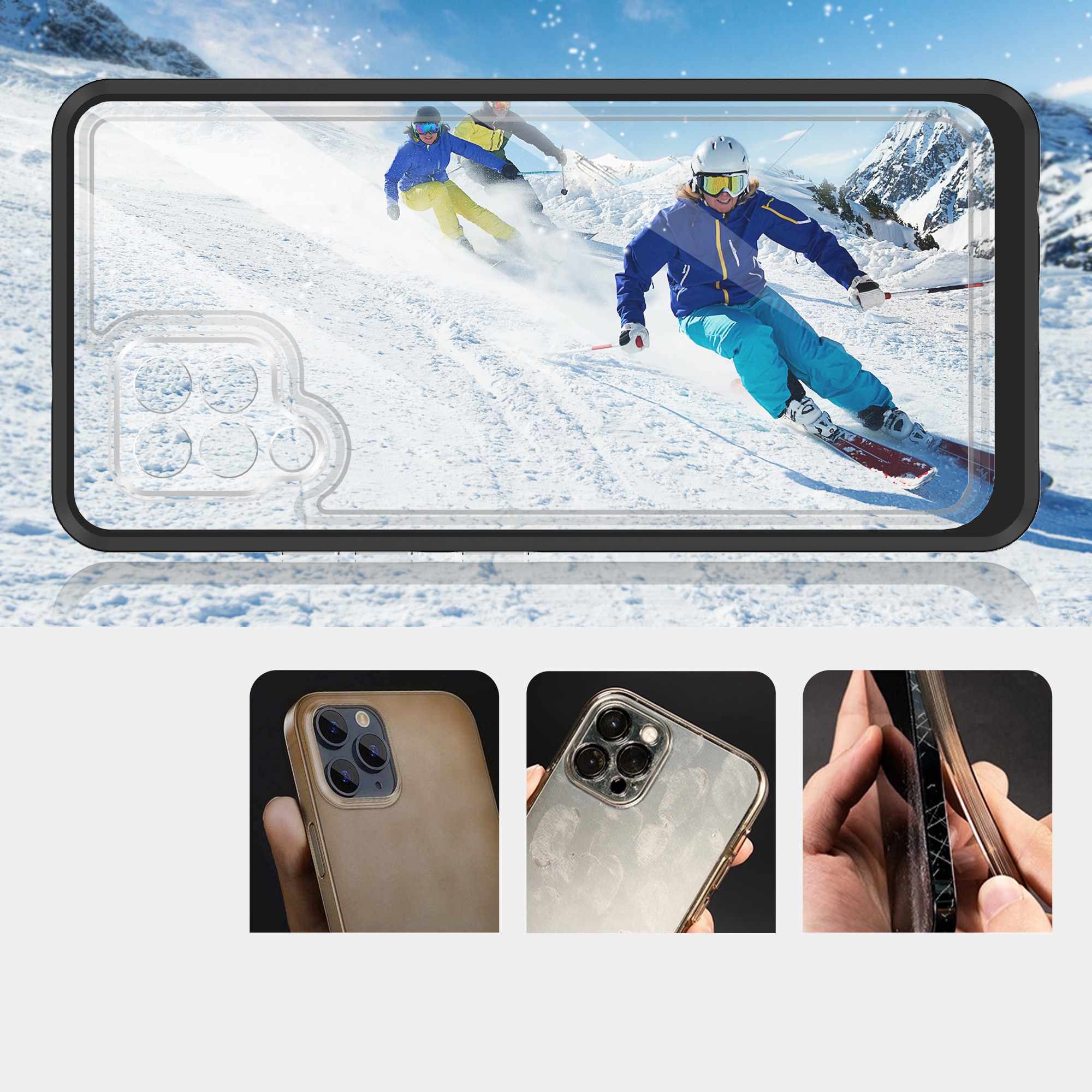 Klart 3-i-1-etui til Samsung Galaxy A42 5G Frame Gel Cover Sort