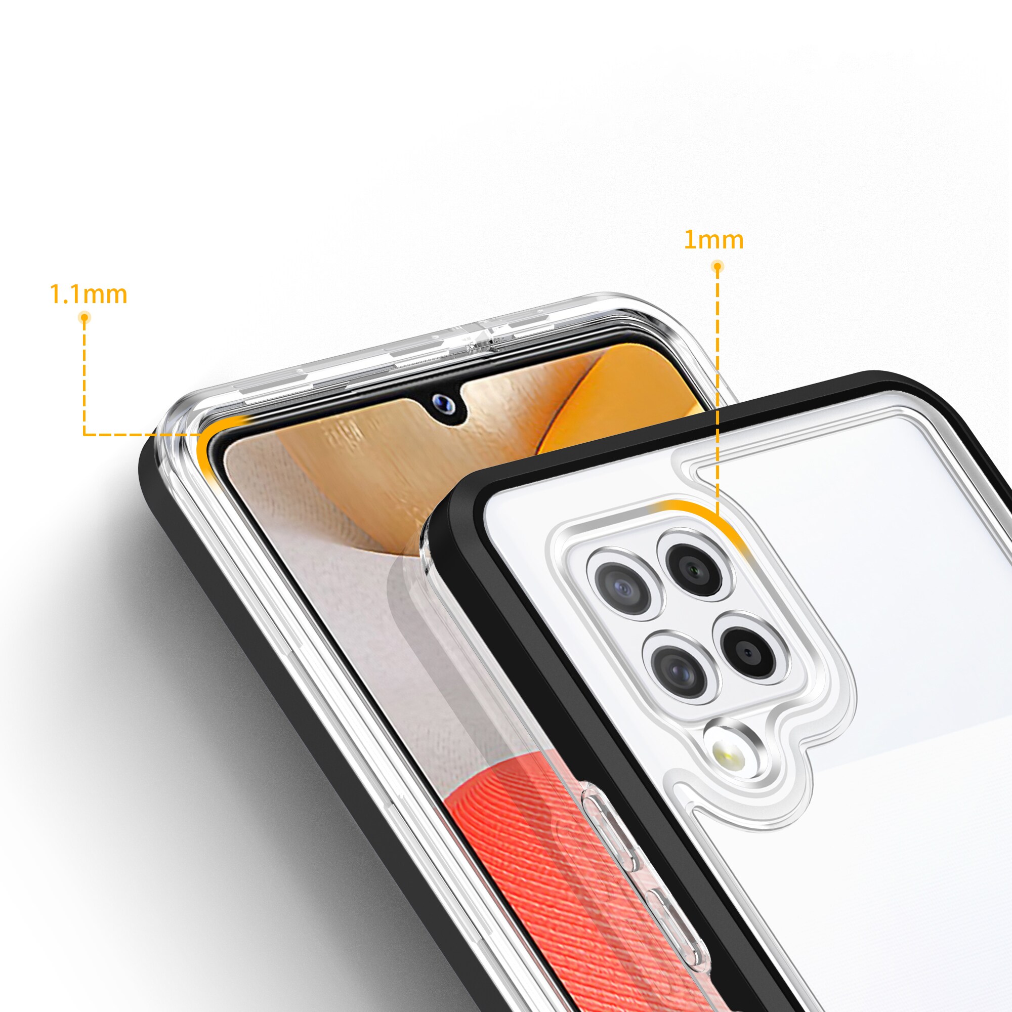 Klart 3-i-1-etui til Samsung Galaxy A42 5G Frame Gel Cover Sort