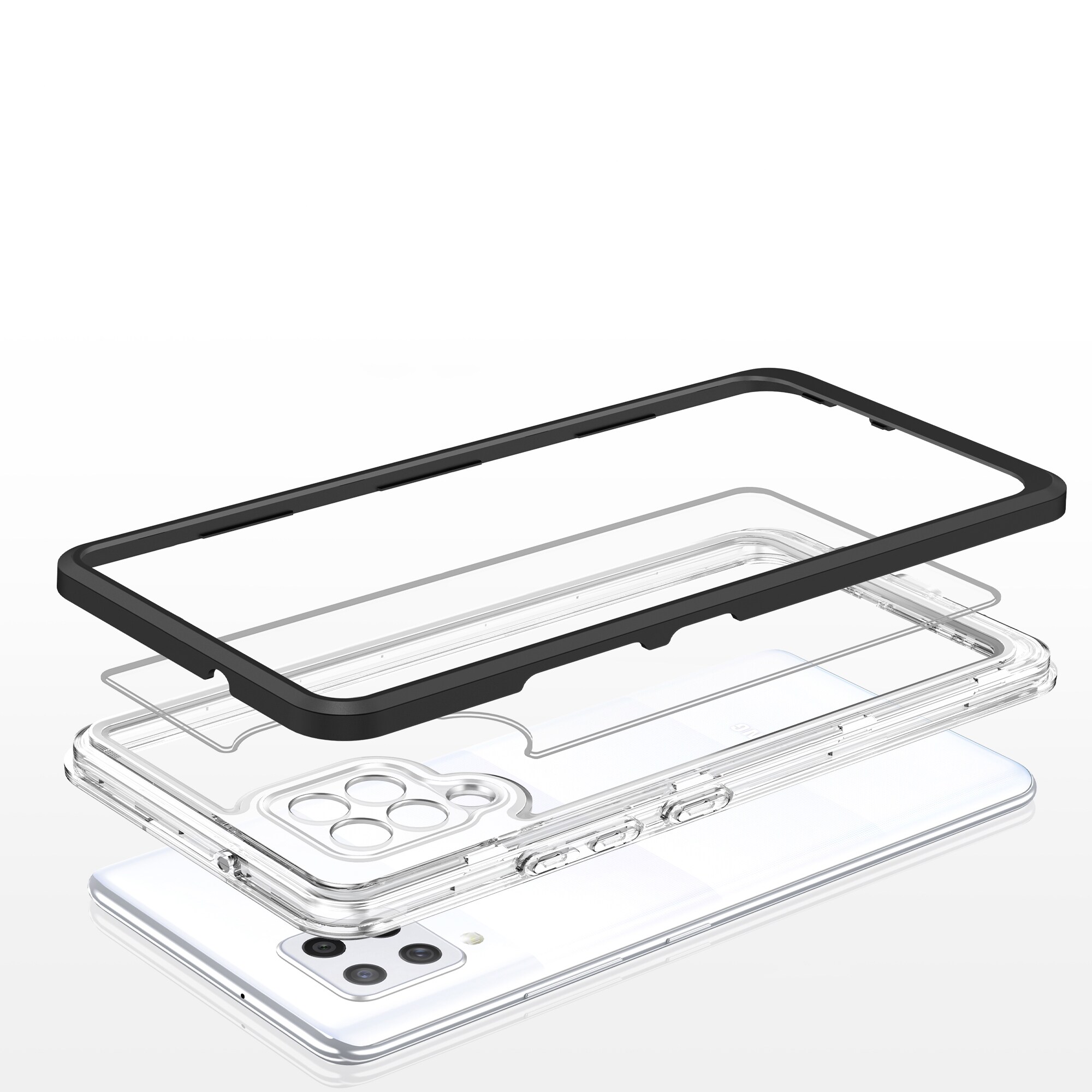 Klart 3-i-1-etui til Samsung Galaxy A42 5G Frame Gel Cover Sort