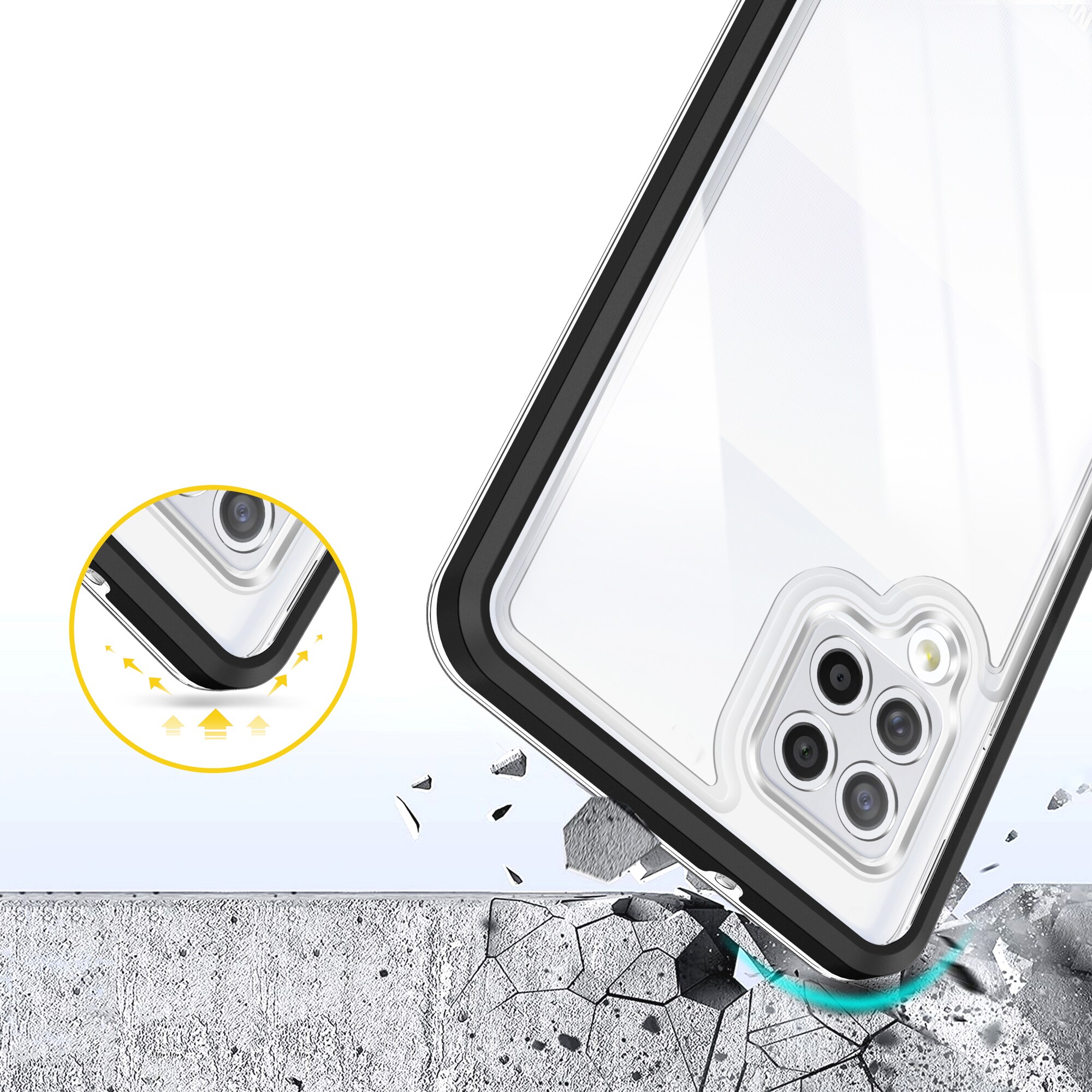 Klart 3-i-1-etui til Samsung Galaxy A42 5G Frame Gel Cover Sort