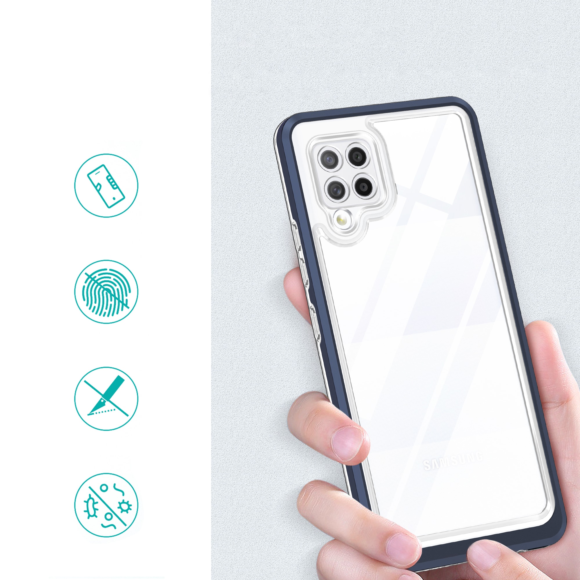 Klart 3-i-1-etui til Samsung Galaxy A42 5G Frame Gel Cover Blue