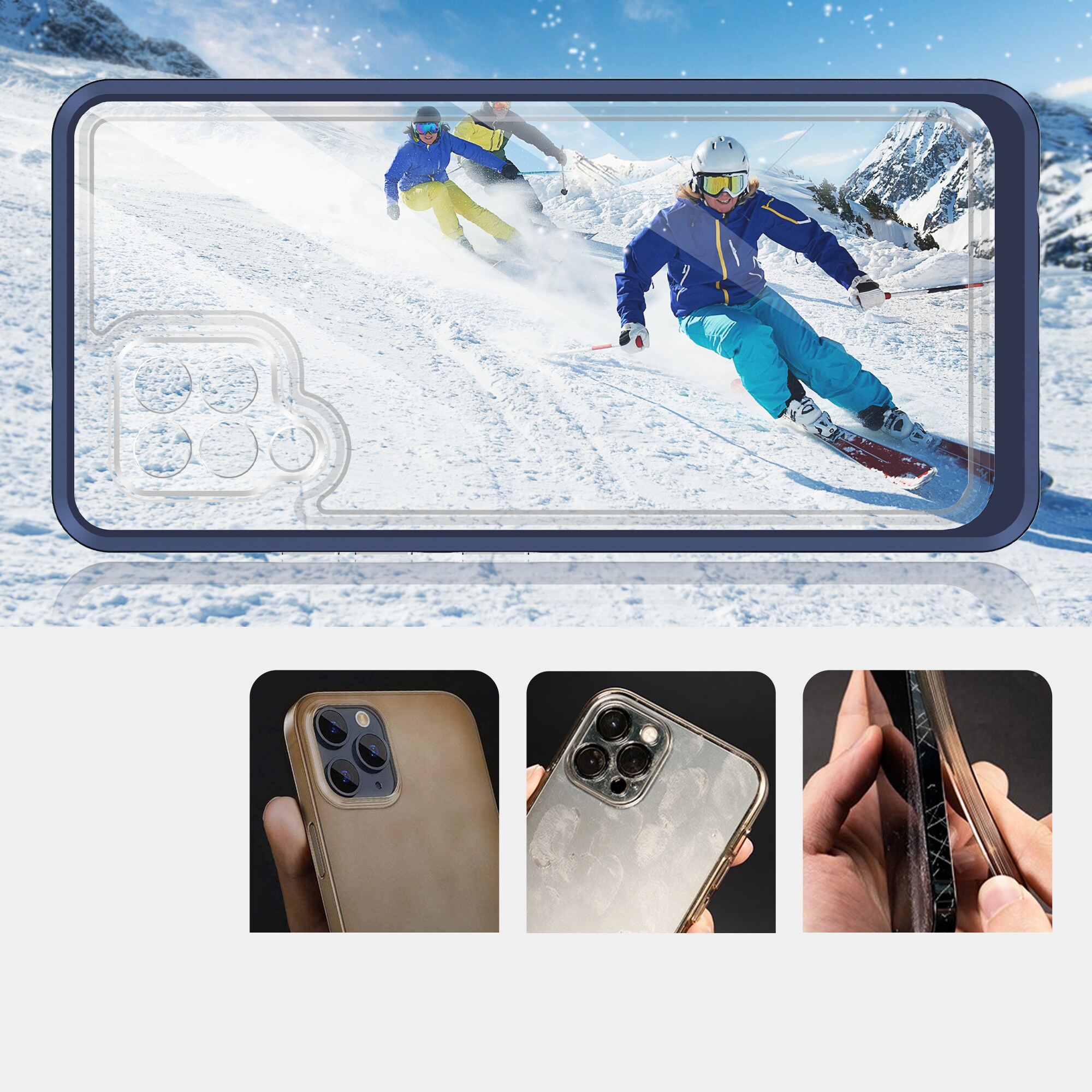 Klart 3-i-1-etui til Samsung Galaxy A42 5G Frame Gel Cover Blue