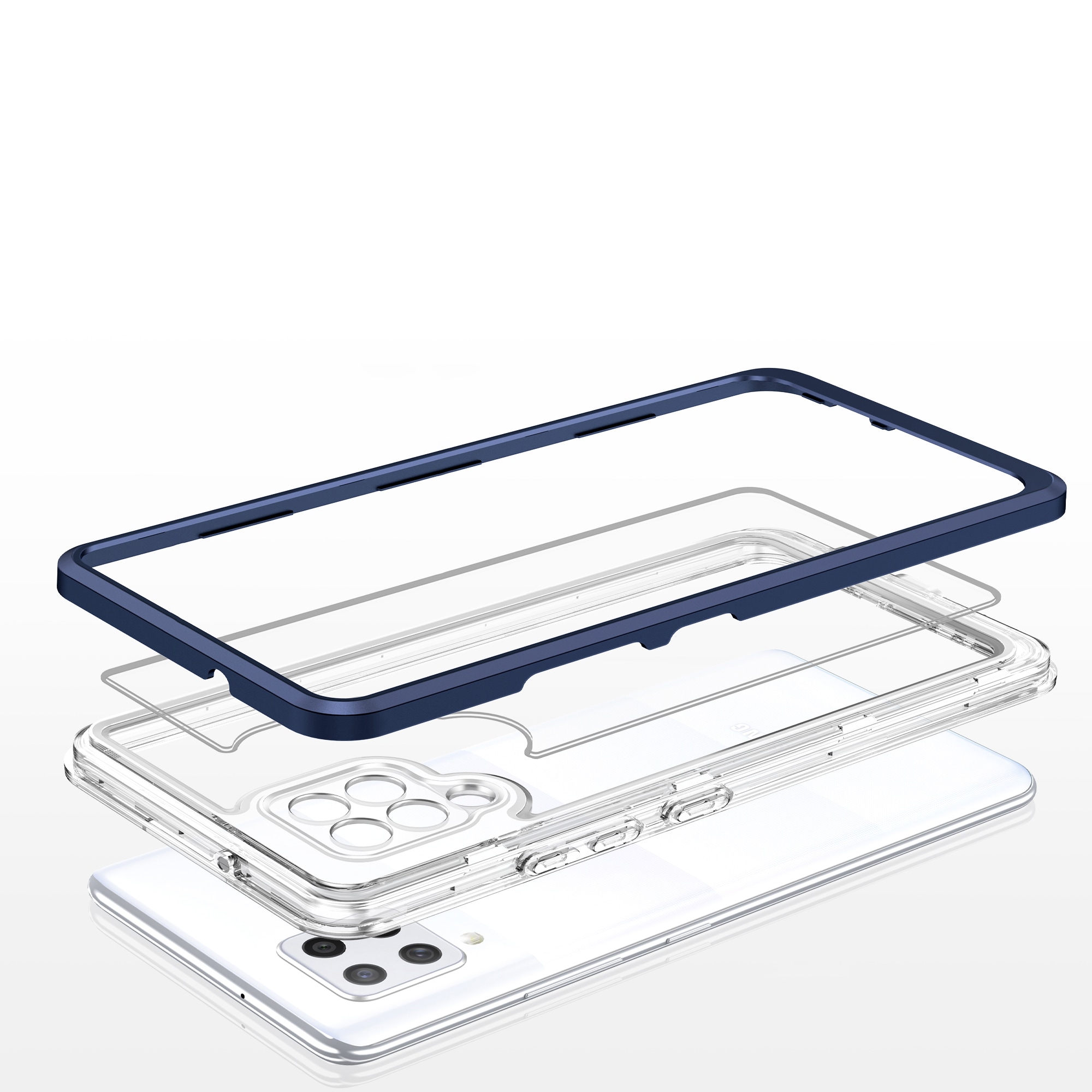 Klart 3-i-1-etui til Samsung Galaxy A42 5G Frame Gel Cover Blue
