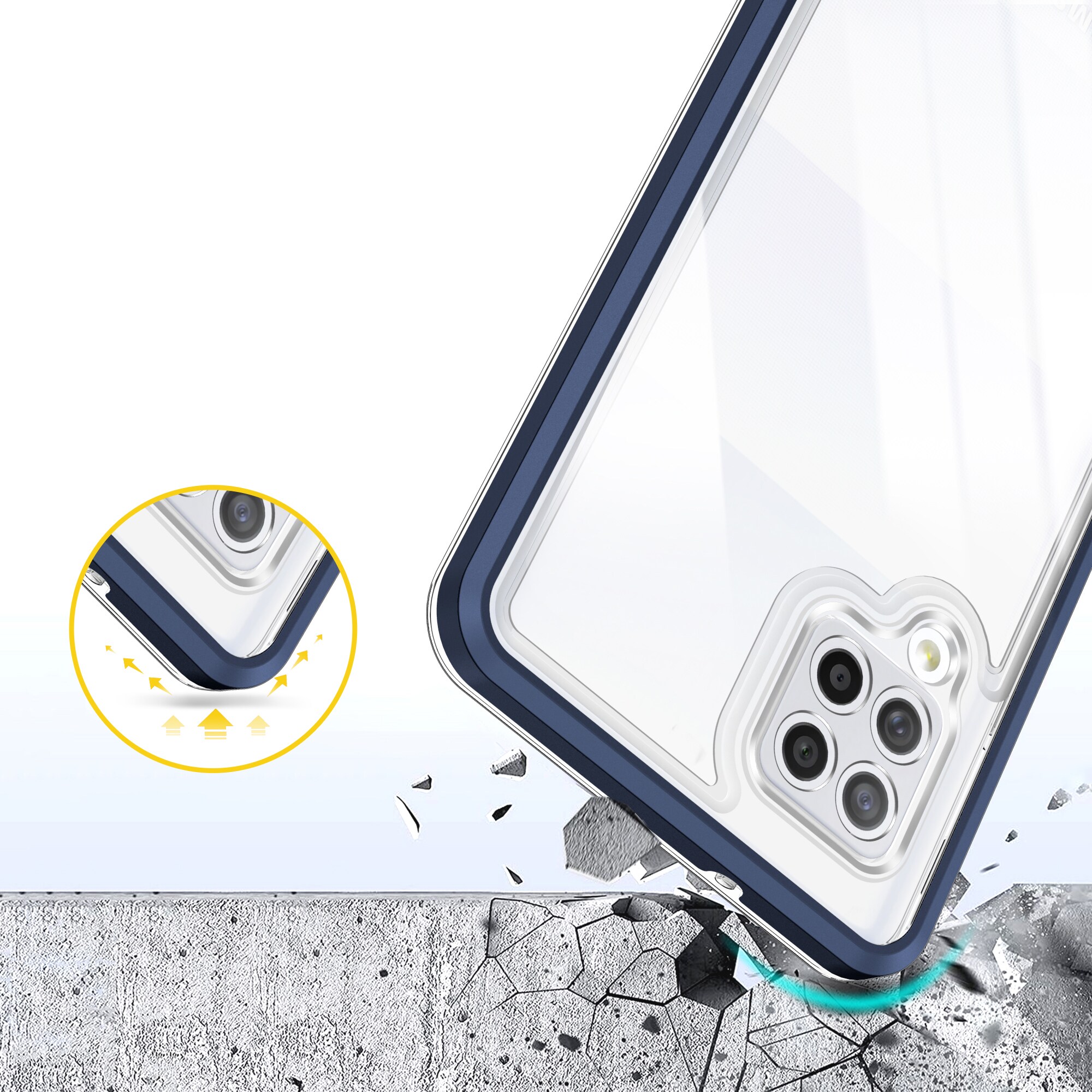 Klart 3-i-1-etui til Samsung Galaxy A42 5G Frame Gel Cover Blue