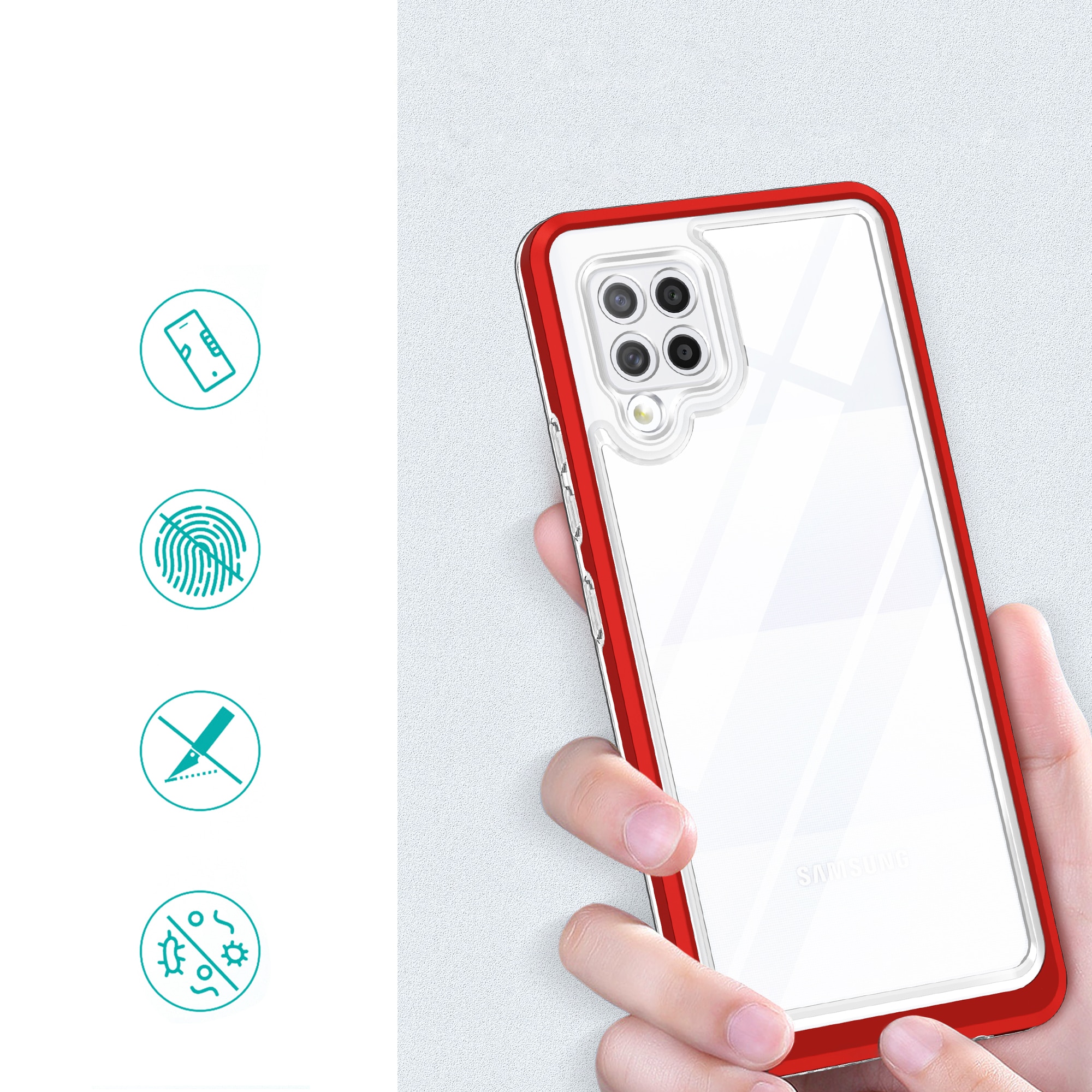 Klart 3-i-1-etui til Samsung Galaxy A42 5G Frame Gel Cover Red