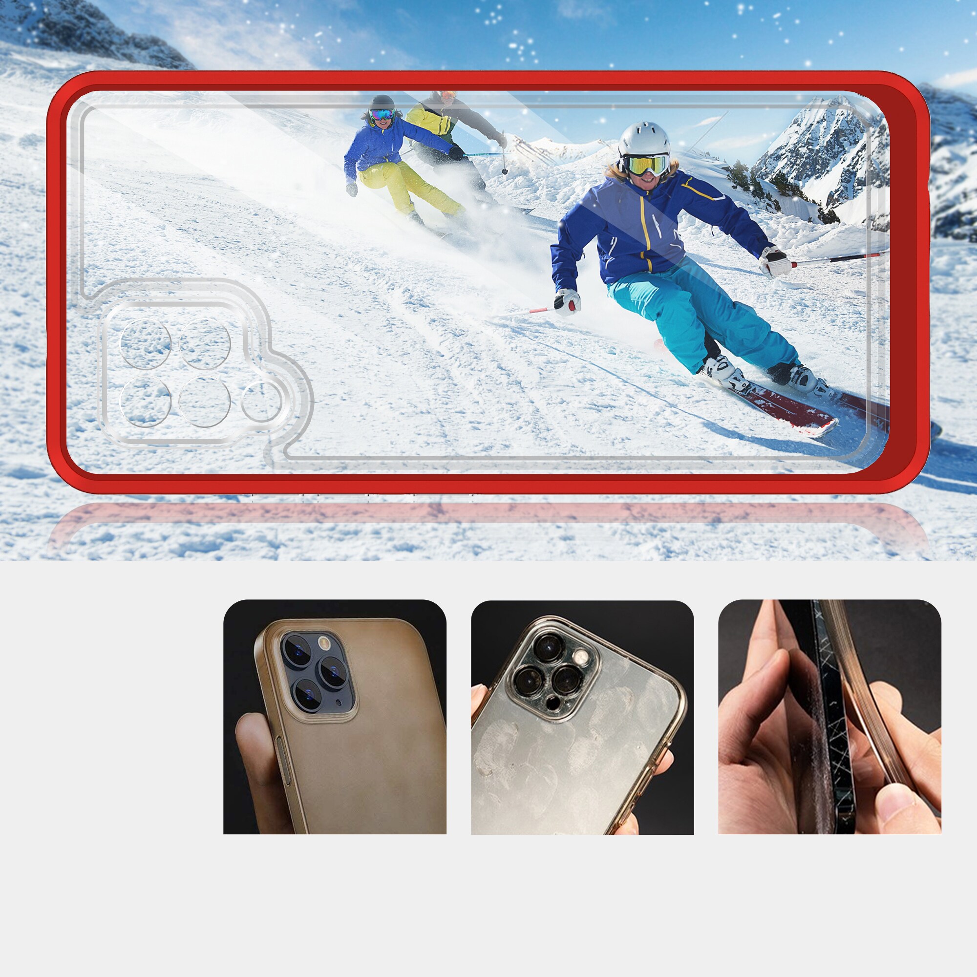 Klart 3-i-1-etui til Samsung Galaxy A42 5G Frame Gel Cover Red