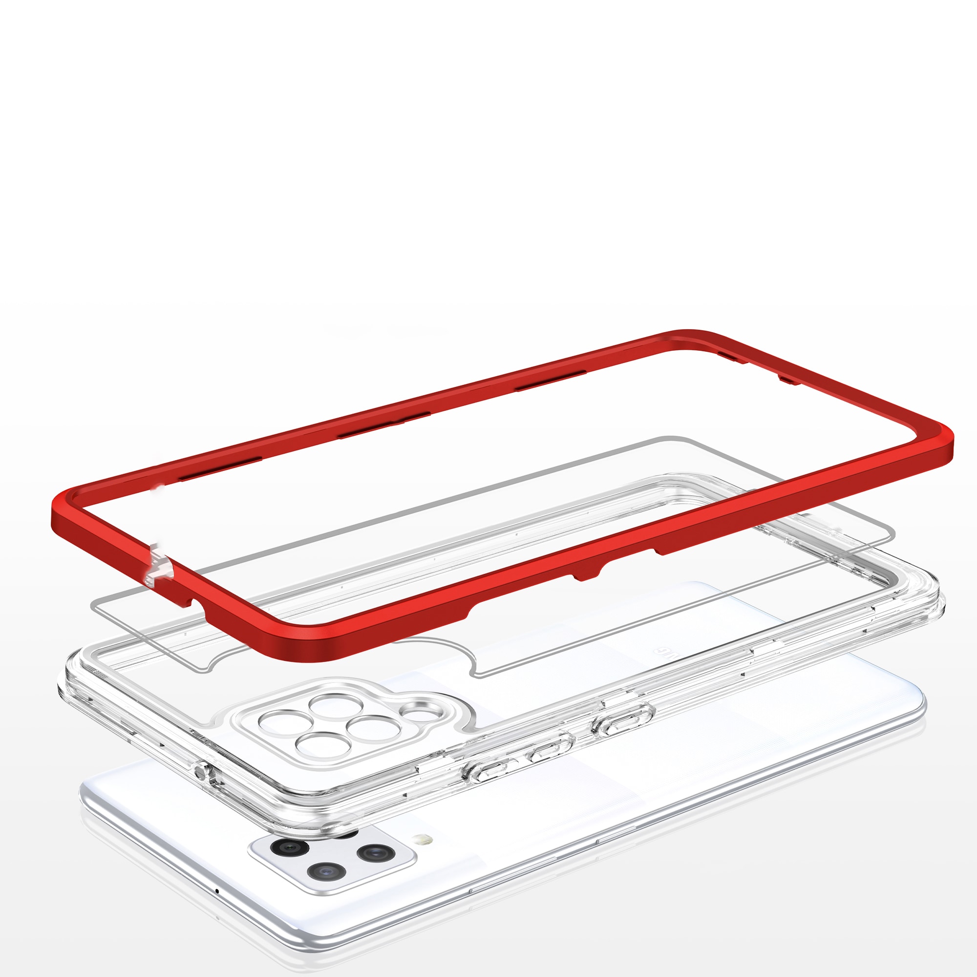Klart 3-i-1-etui til Samsung Galaxy A42 5G Frame Gel Cover Red