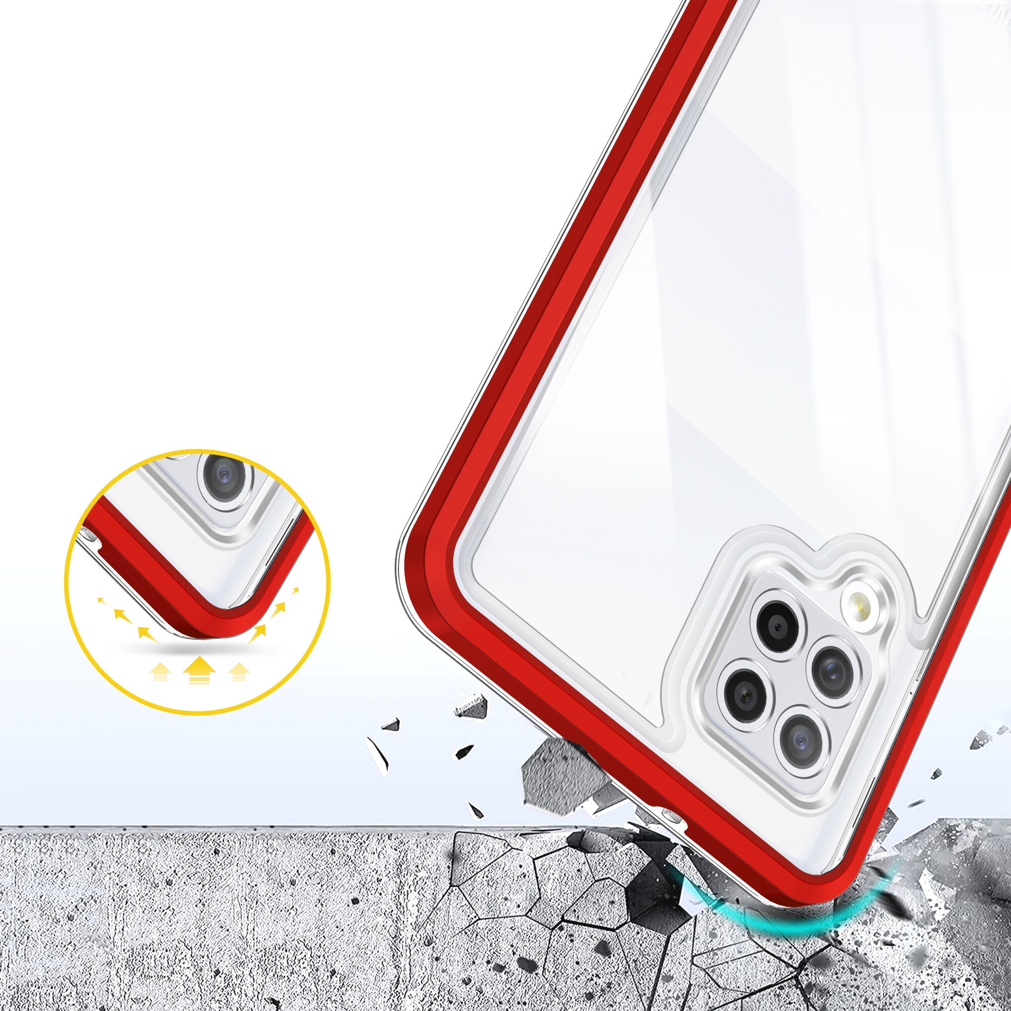 Klart 3-i-1-etui til Samsung Galaxy A42 5G Frame Gel Cover Red
