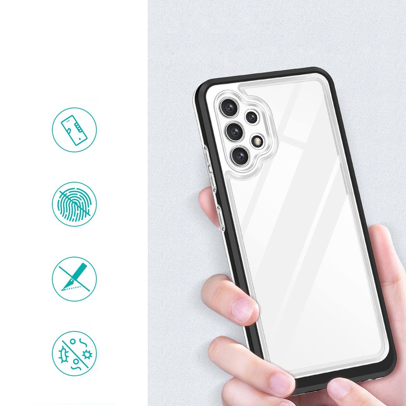 Klart 3-i-1-etui til Samsung Galaxy A72 4G Frame Gel Cover Sort