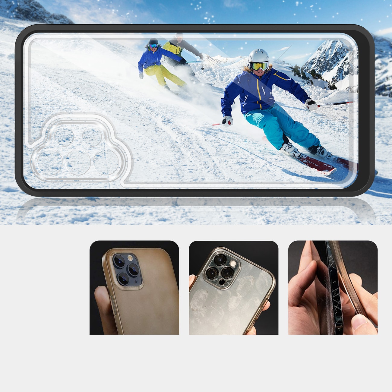 Klart 3-i-1-etui til Samsung Galaxy A72 4G Frame Gel Cover Sort