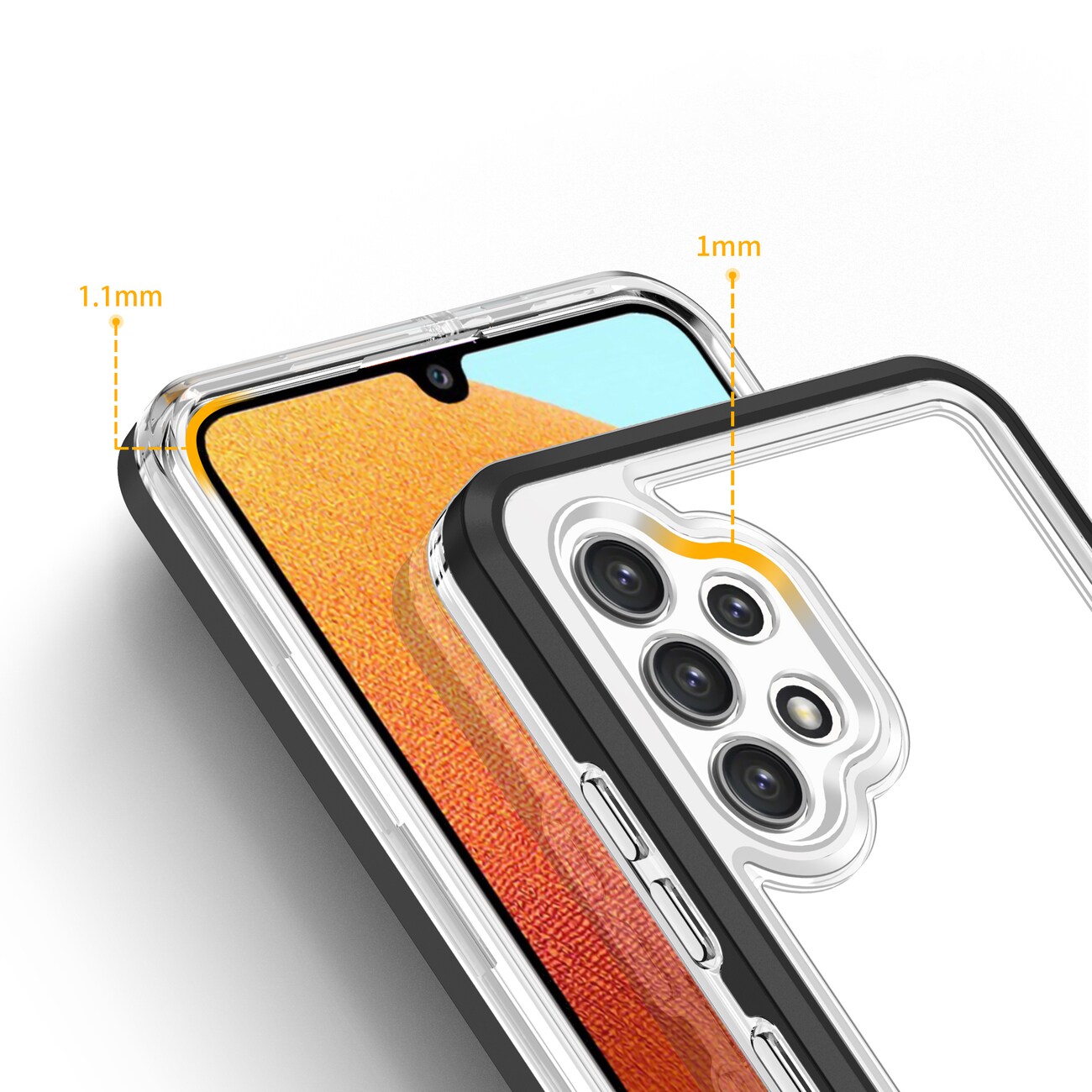 Klart 3-i-1-etui til Samsung Galaxy A72 4G Frame Gel Cover Sort