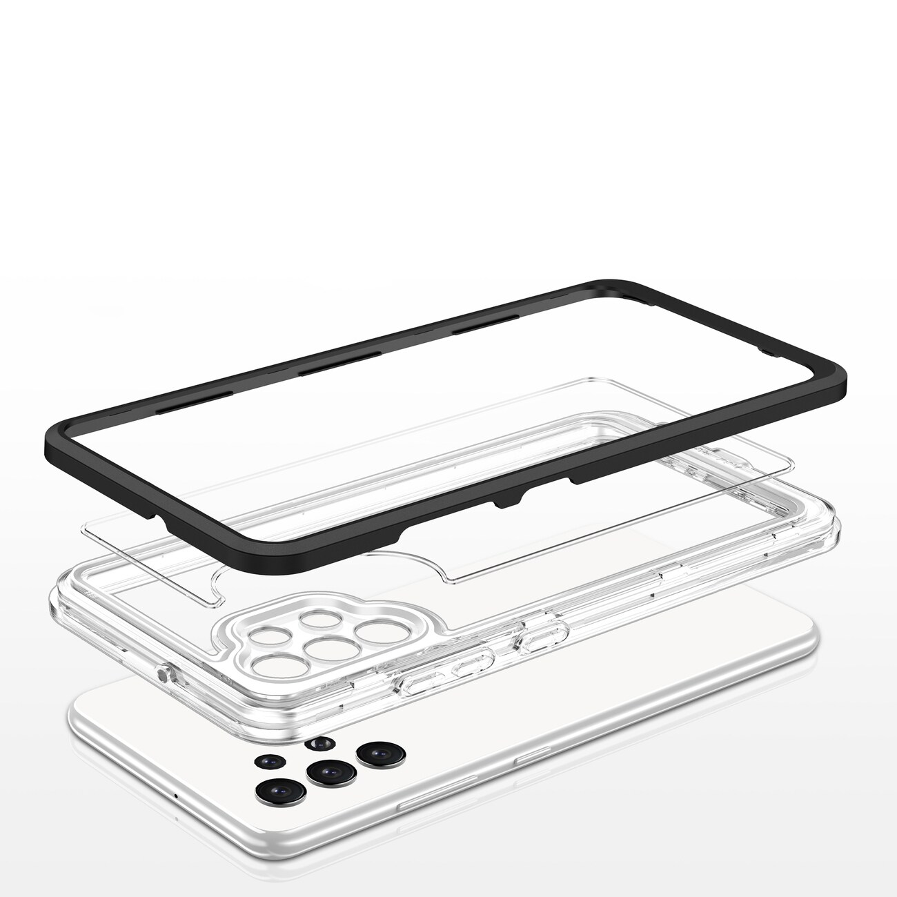 Klart 3-i-1-etui til Samsung Galaxy A72 4G Frame Gel Cover Sort