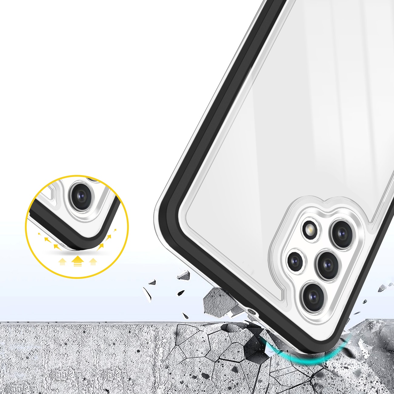 Klart 3-i-1-etui til Samsung Galaxy A72 4G Frame Gel Cover Sort