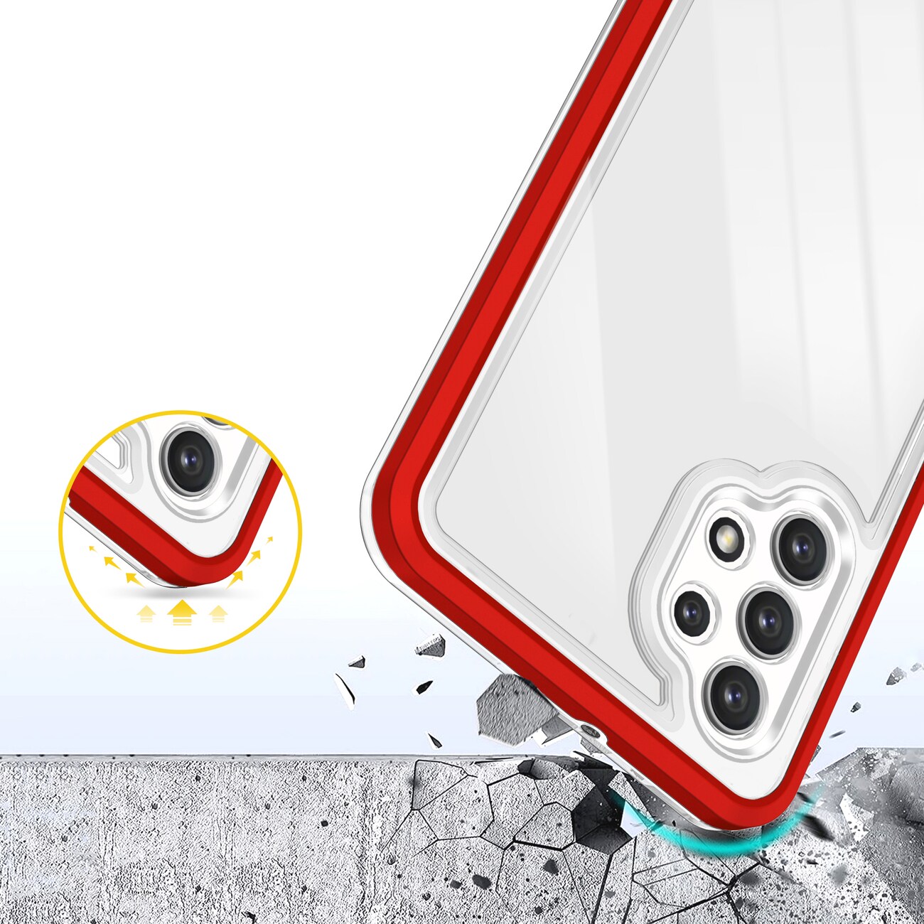 Klart 3-i-1-etui til Samsung Galaxy A72 4G Frame Gel Cover Red