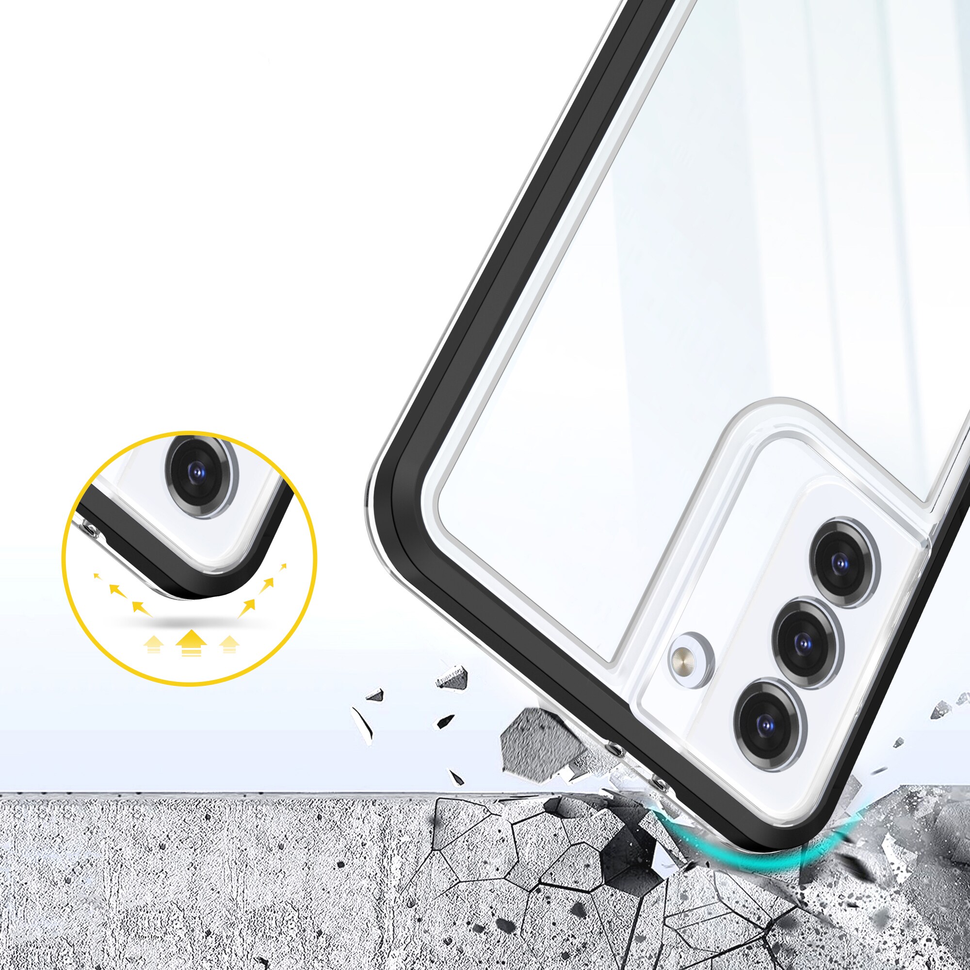 Clear 3in1-fodral för Samsung Galaxy S21 + 5G (S21 Plus 5G) Frame Gel Cover Black
