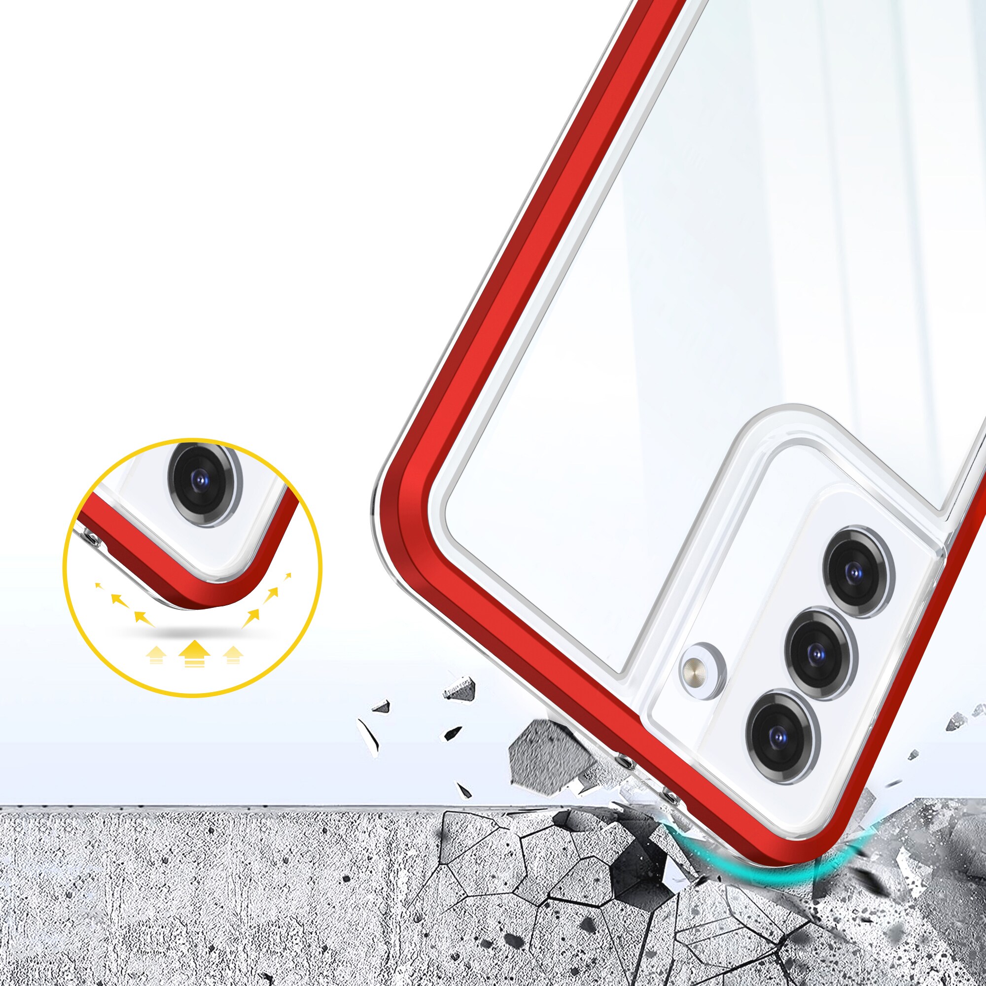 Klart 3-i-1-etui til Samsung Galaxy S21 + 5G (S21 Plus 5G) Frame Gel Cover Red