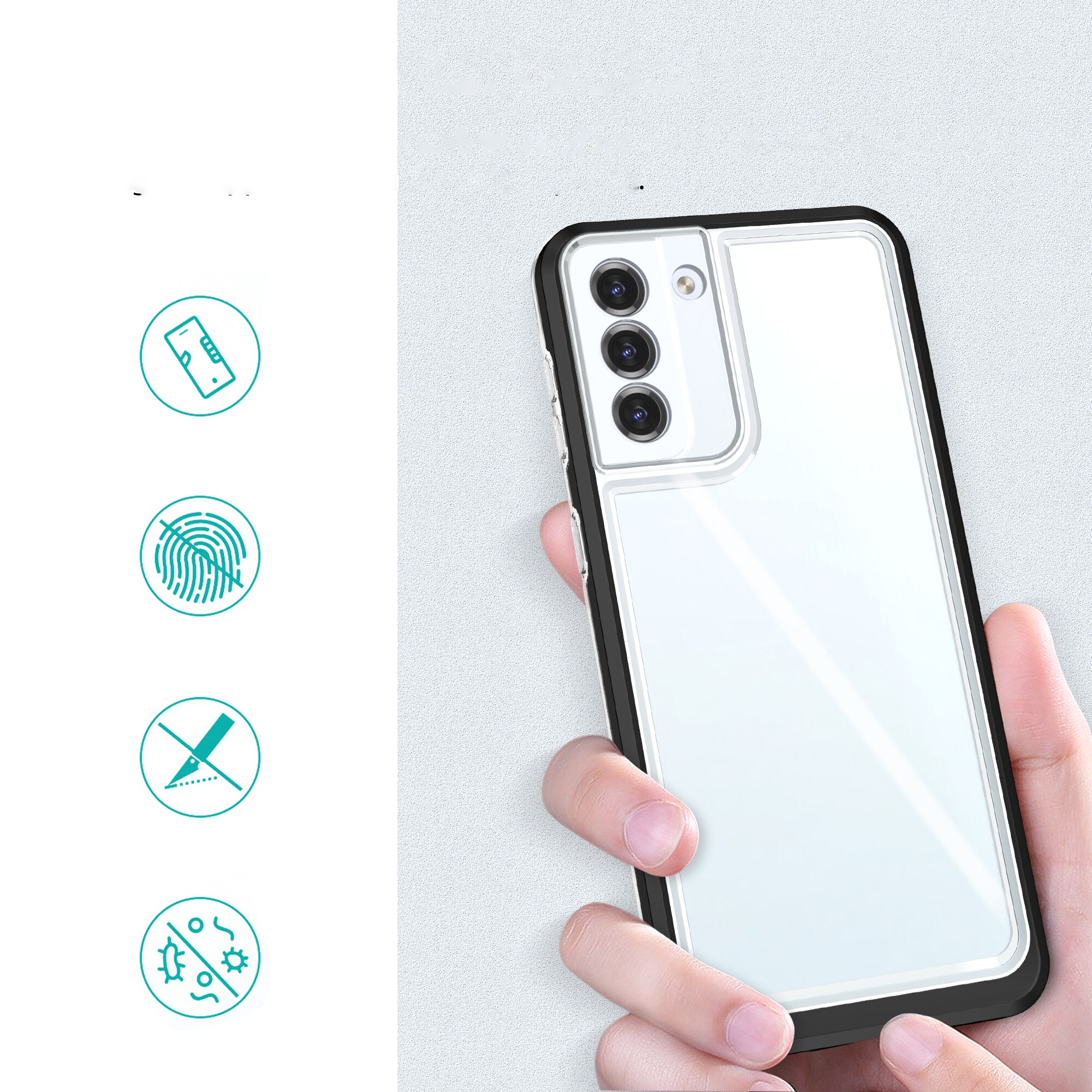 Klart 3-i-1-etui til Samsung Galaxy S22 + (S22 Plus) Frame Gel Cover Sort