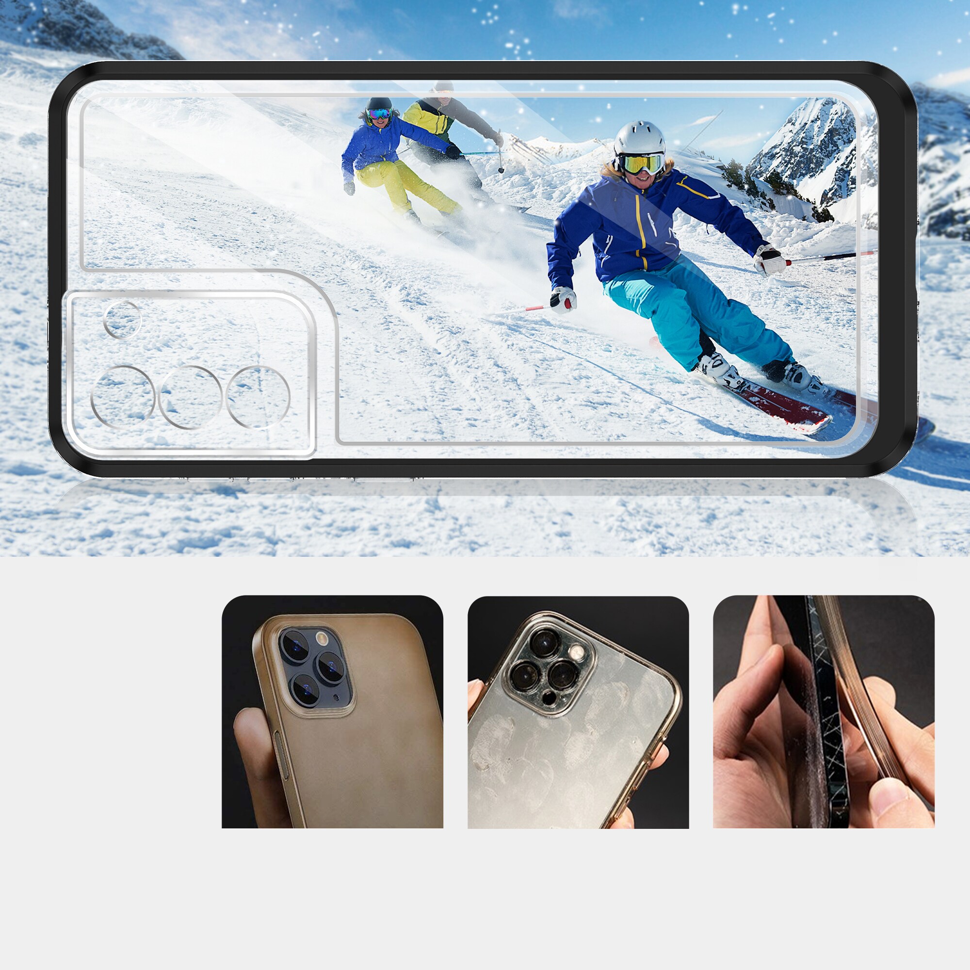 Klart 3-i-1-etui til Samsung Galaxy S22 + (S22 Plus) Frame Gel Cover Sort