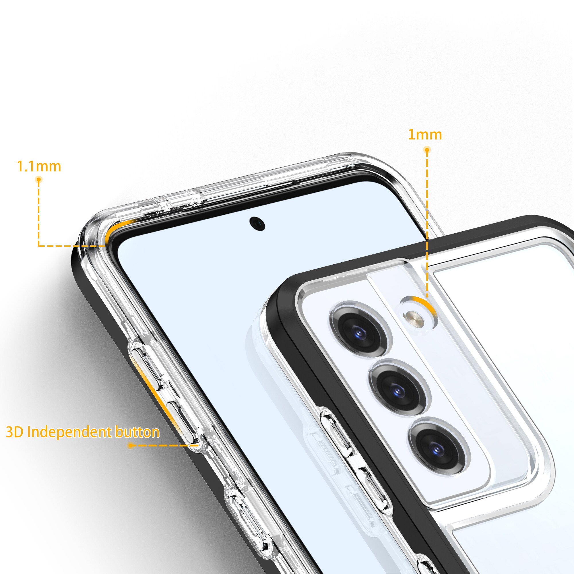 Klart 3-i-1-etui til Samsung Galaxy S22 + (S22 Plus) Frame Gel Cover Sort